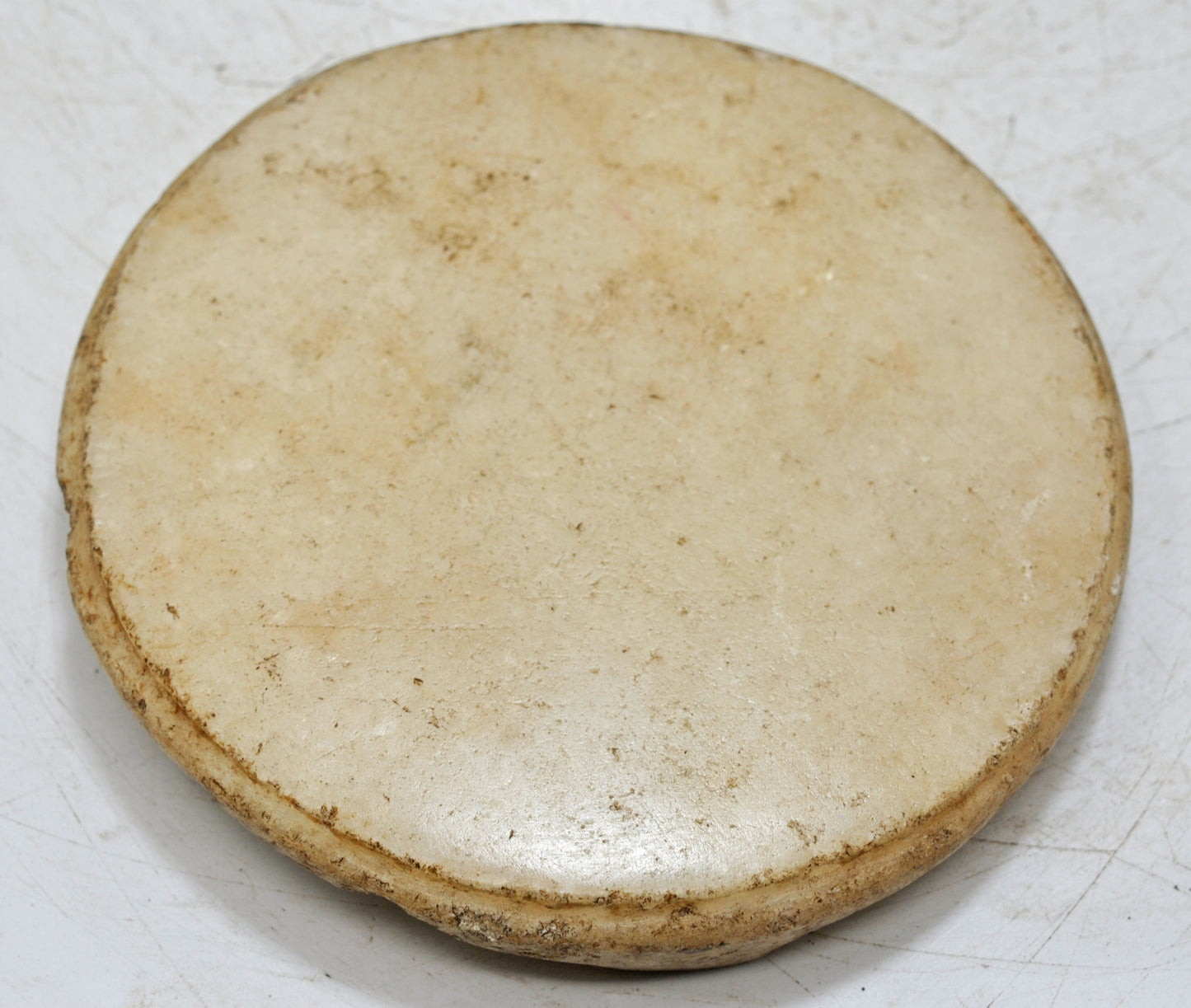 Antique White Marble Round Small Saffron Grinding Plate Original Old Hand Carved