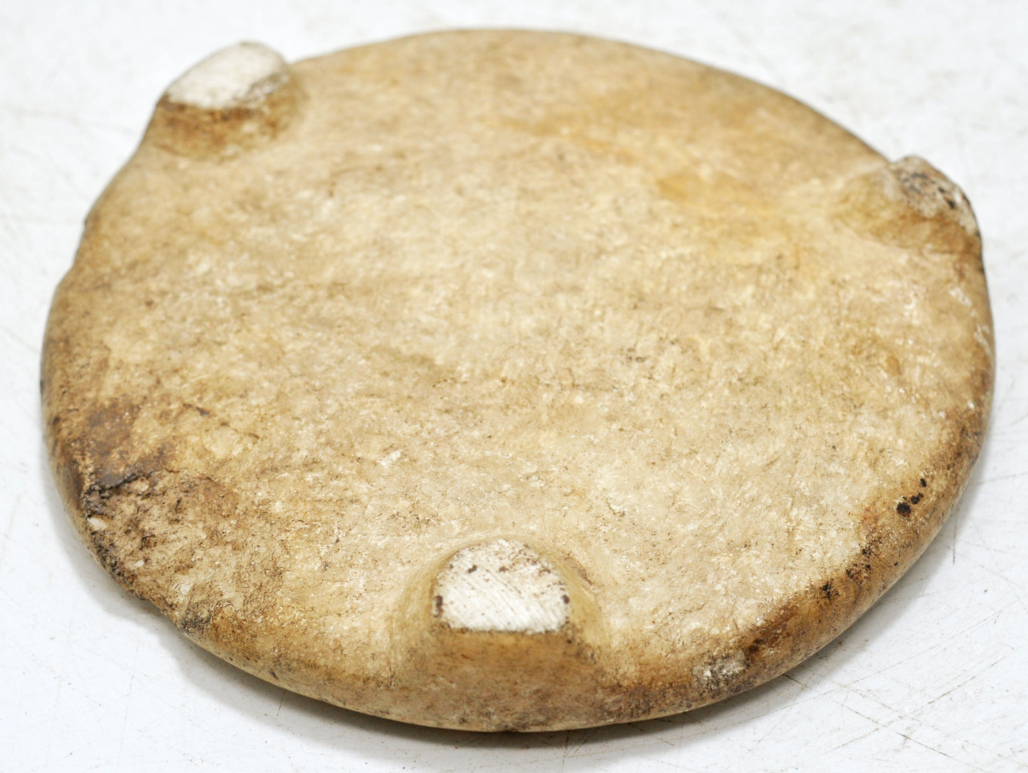 Antique White Marble Round Small Saffron Grinding Plate Original Old Hand Carved
