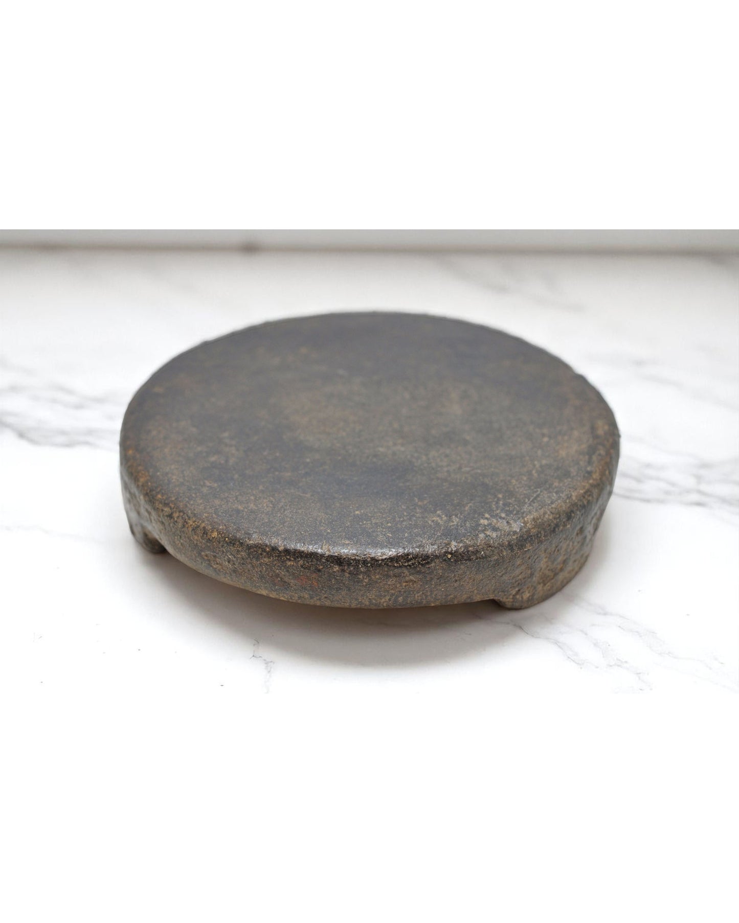 Antique Black Stone Round Small Saffron Grinding Plate Original Old Hand Carved