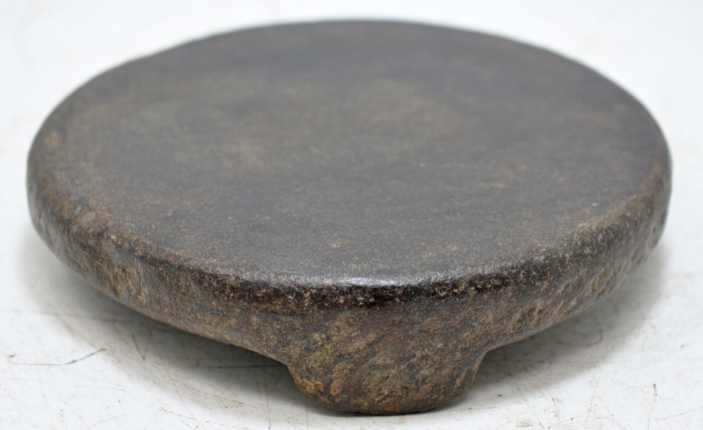 Antique Black Stone Round Small Saffron Grinding Plate Original Old Hand Carved