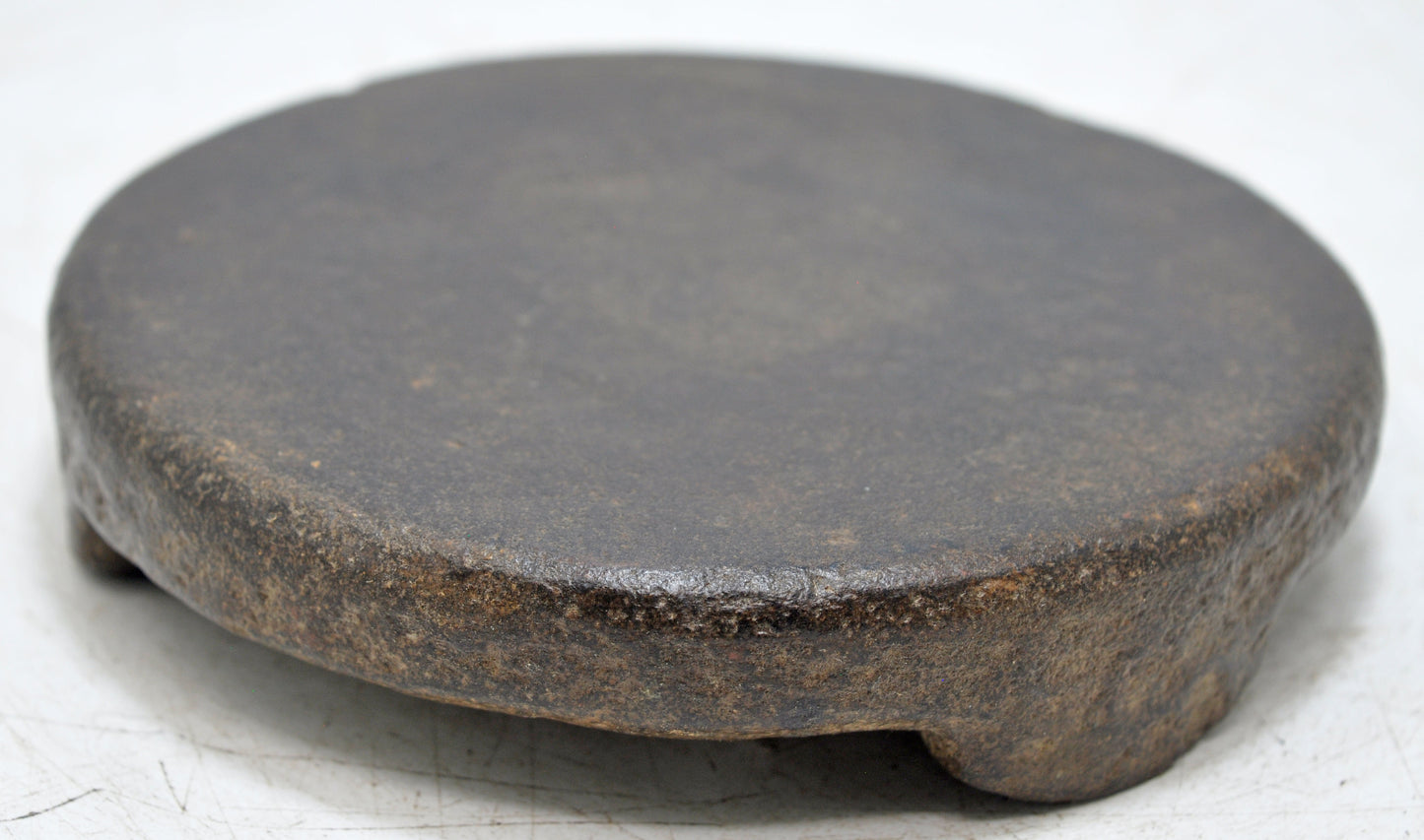Antique Black Stone Round Small Saffron Grinding Plate Original Old Hand Carved