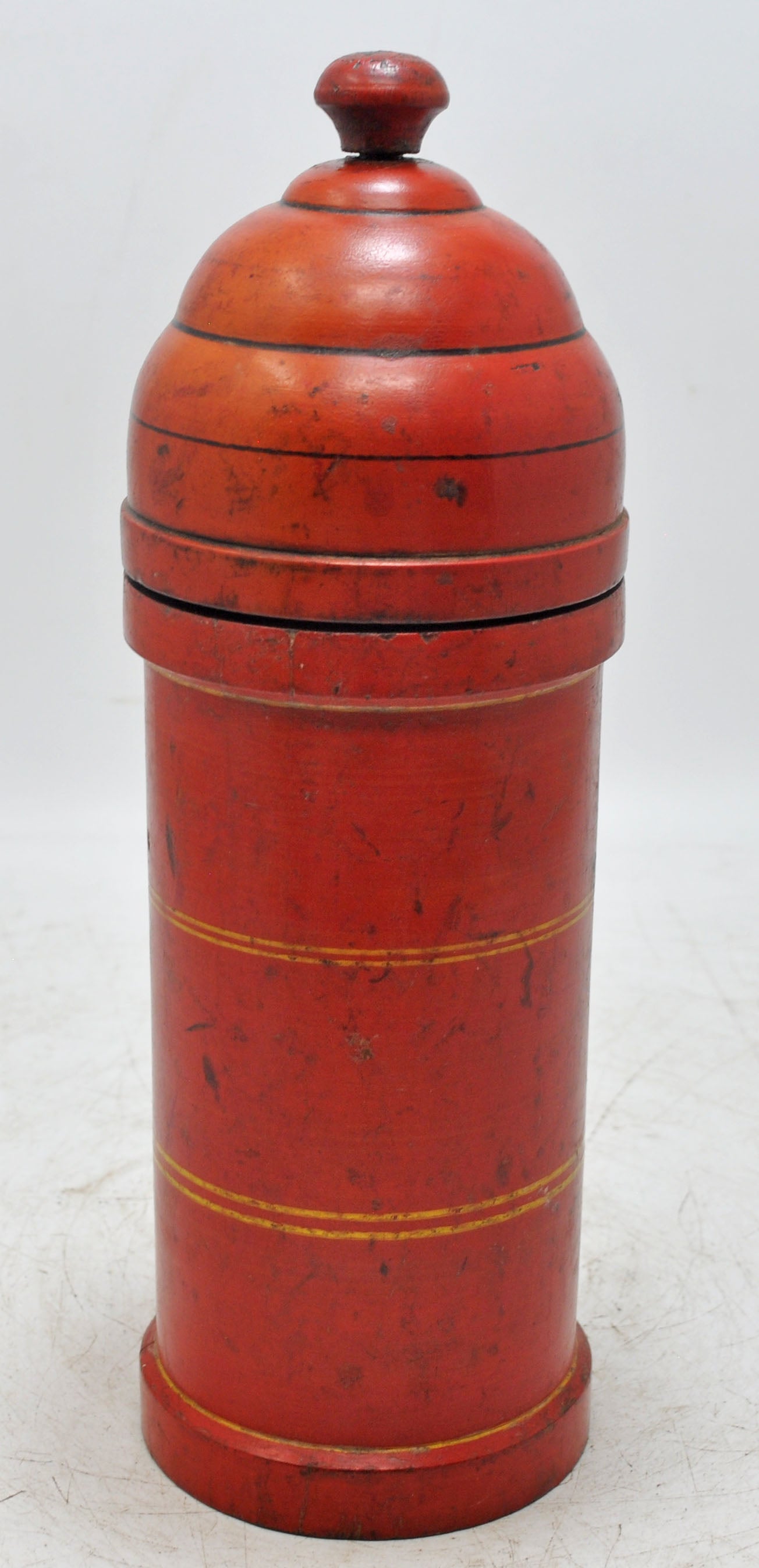 Vintage Wooden Tall Candy Box Original Old Hand Carved Glossy Lacquer Painted