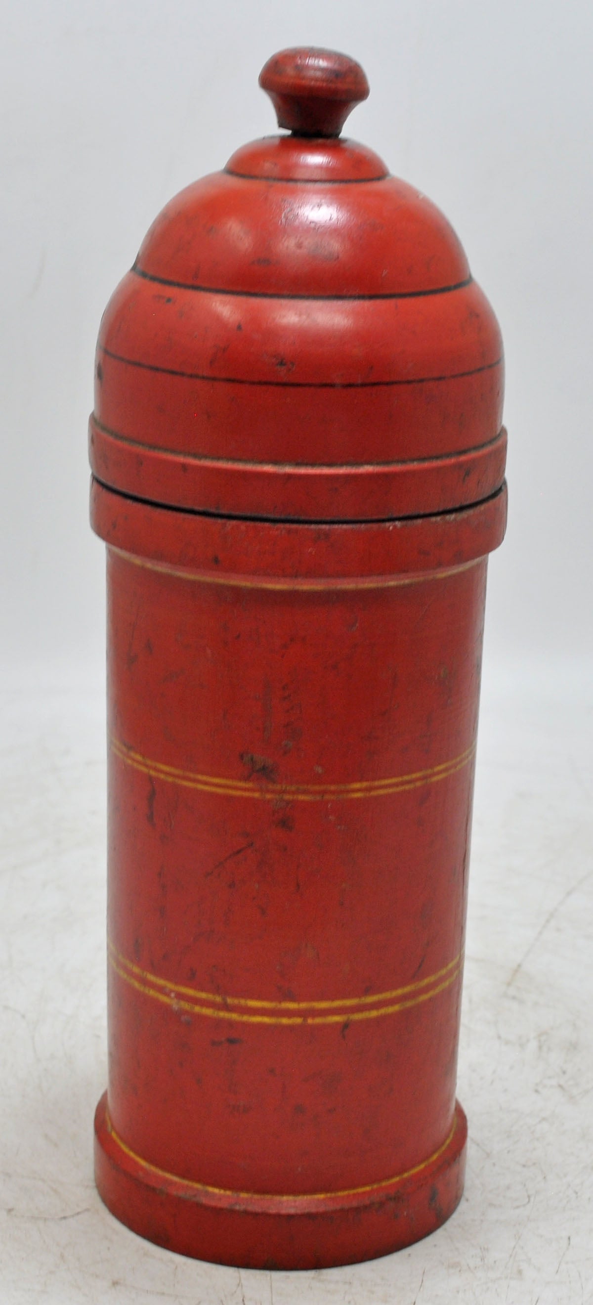 Vintage Wooden Tall Candy Box Original Old Hand Carved Glossy Lacquer Painted