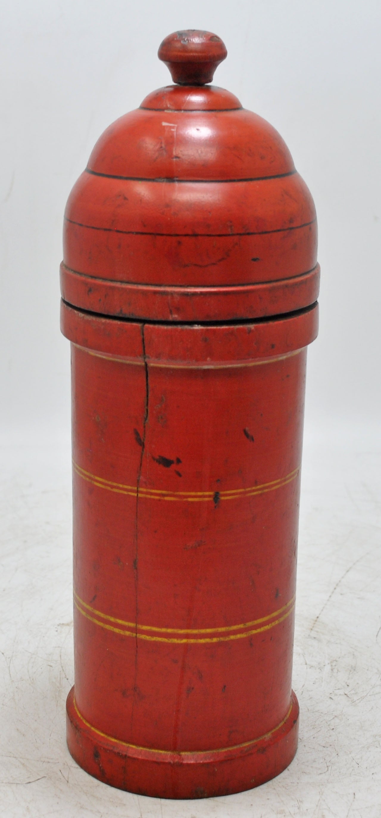 Vintage Wooden Tall Candy Box Original Old Hand Carved Glossy Lacquer Painted