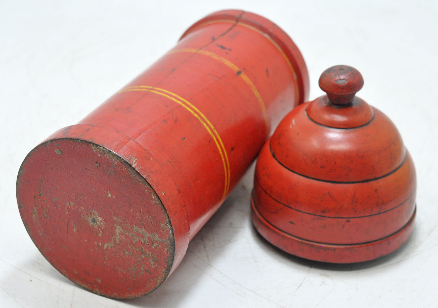 Vintage Wooden Tall Candy Box Original Old Hand Carved Glossy Lacquer Painted