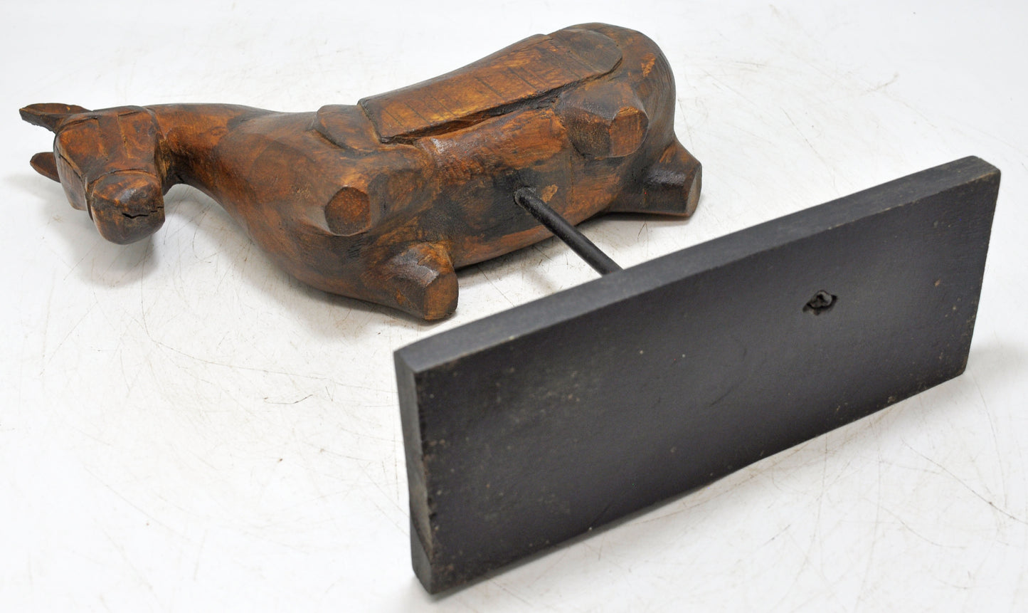 Vintage Wooden Horse Figurine on Stand Original Old Fine Hand Carved