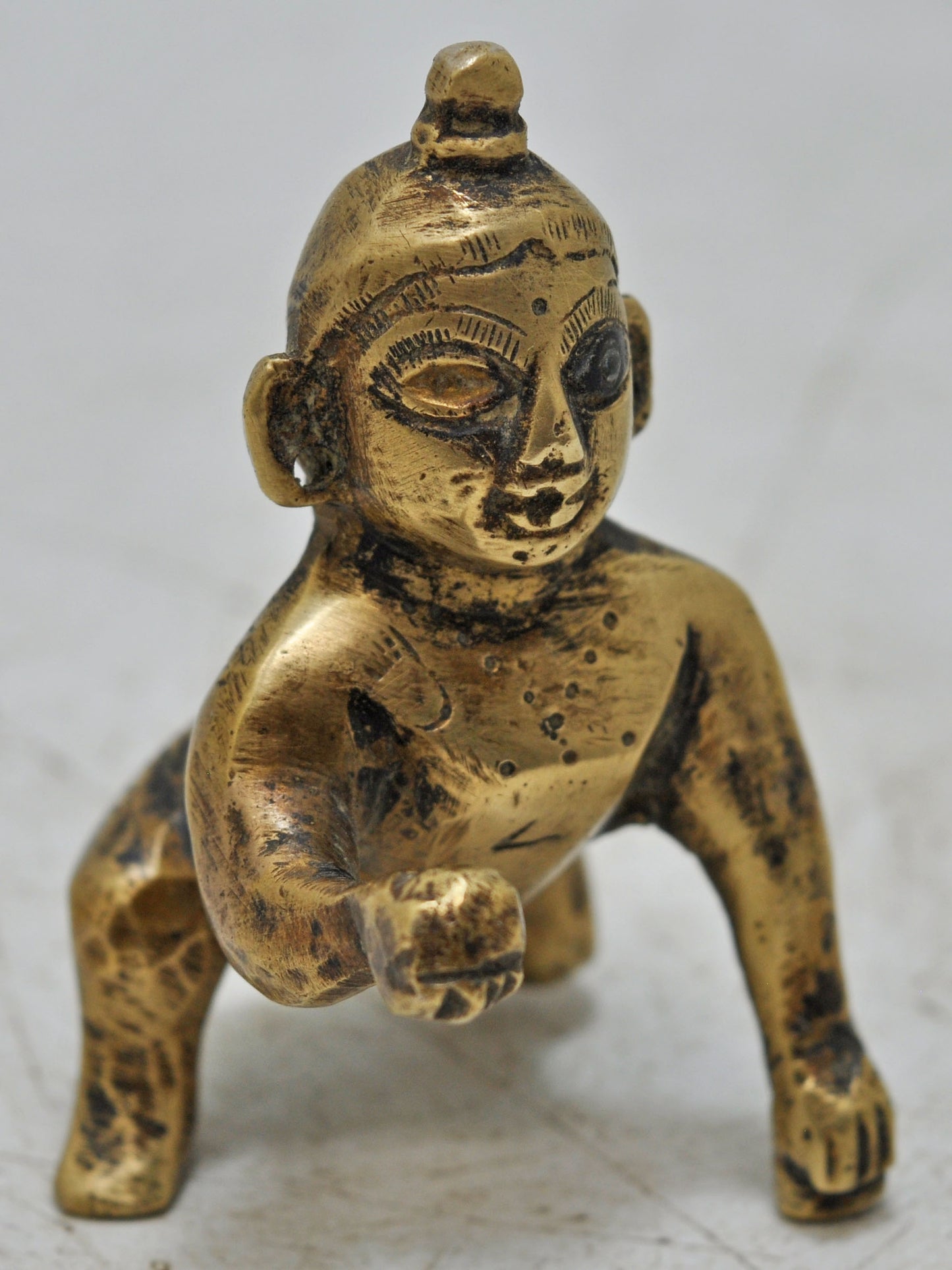 Antique Brass Baby God Krishna Idol Figurine Original Old Hand Crafted Engraved