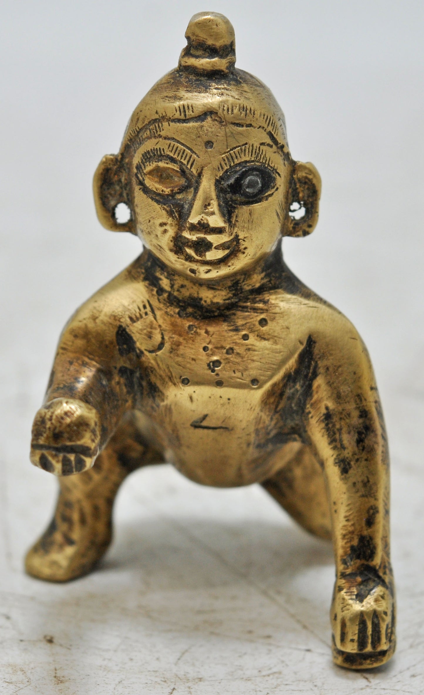 Antique Brass Baby God Krishna Idol Figurine Original Old Hand Crafted Engraved