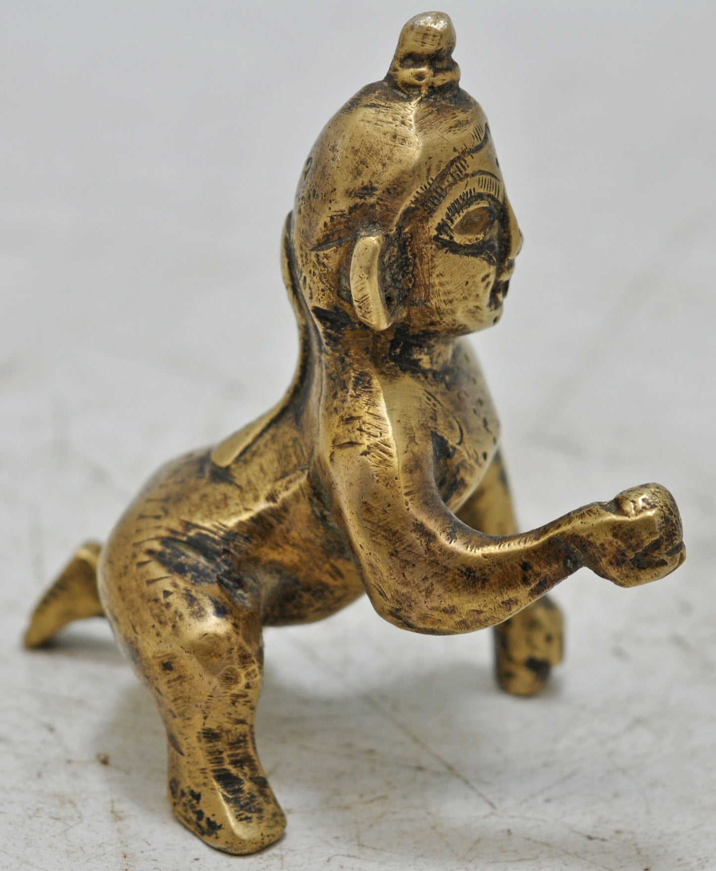 Antique Brass Baby God Krishna Idol Figurine Original Old Hand Crafted Engraved