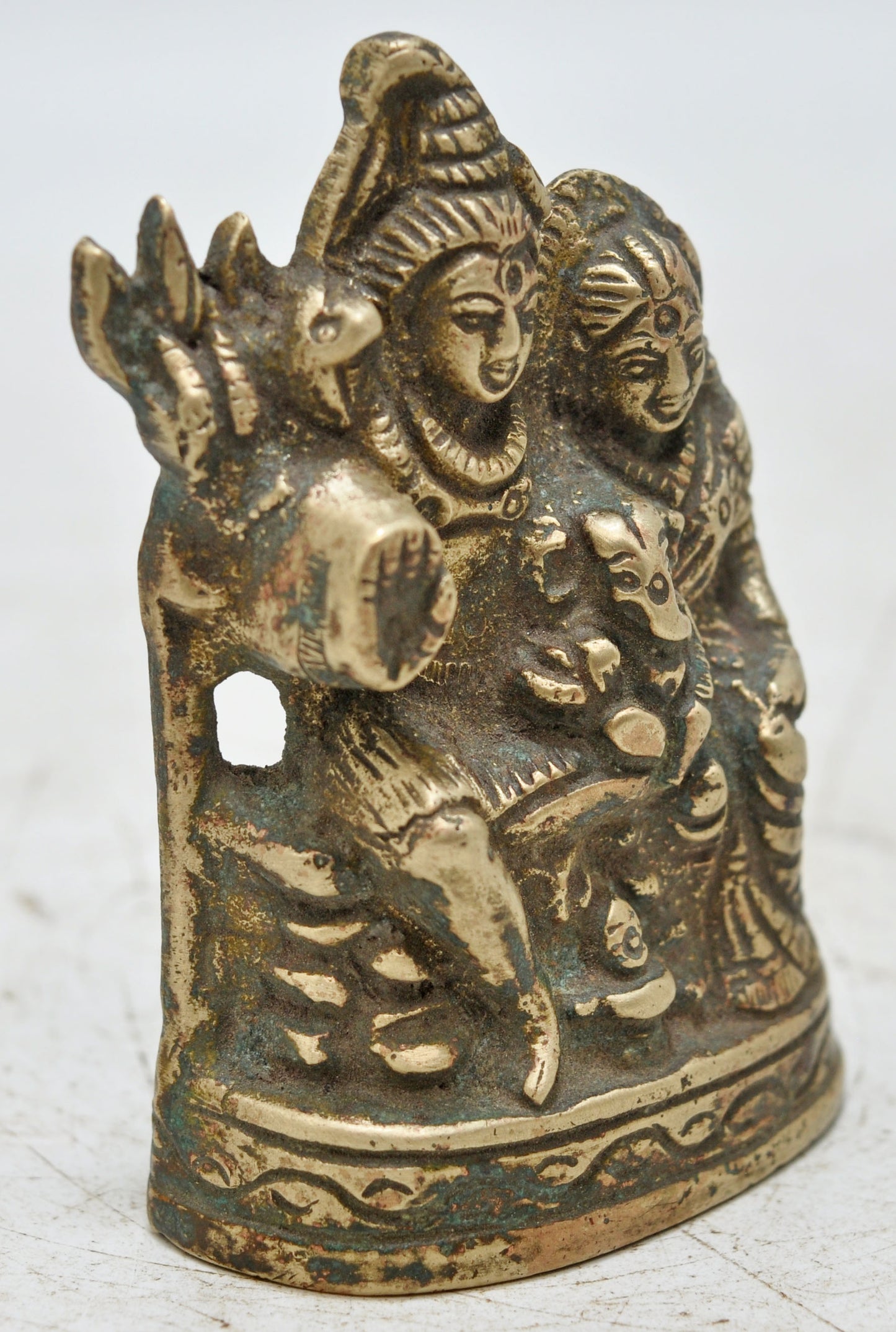 Antique Brass God Shiva Parwati Idol Figurine Original Old Hand Crafted Engraved