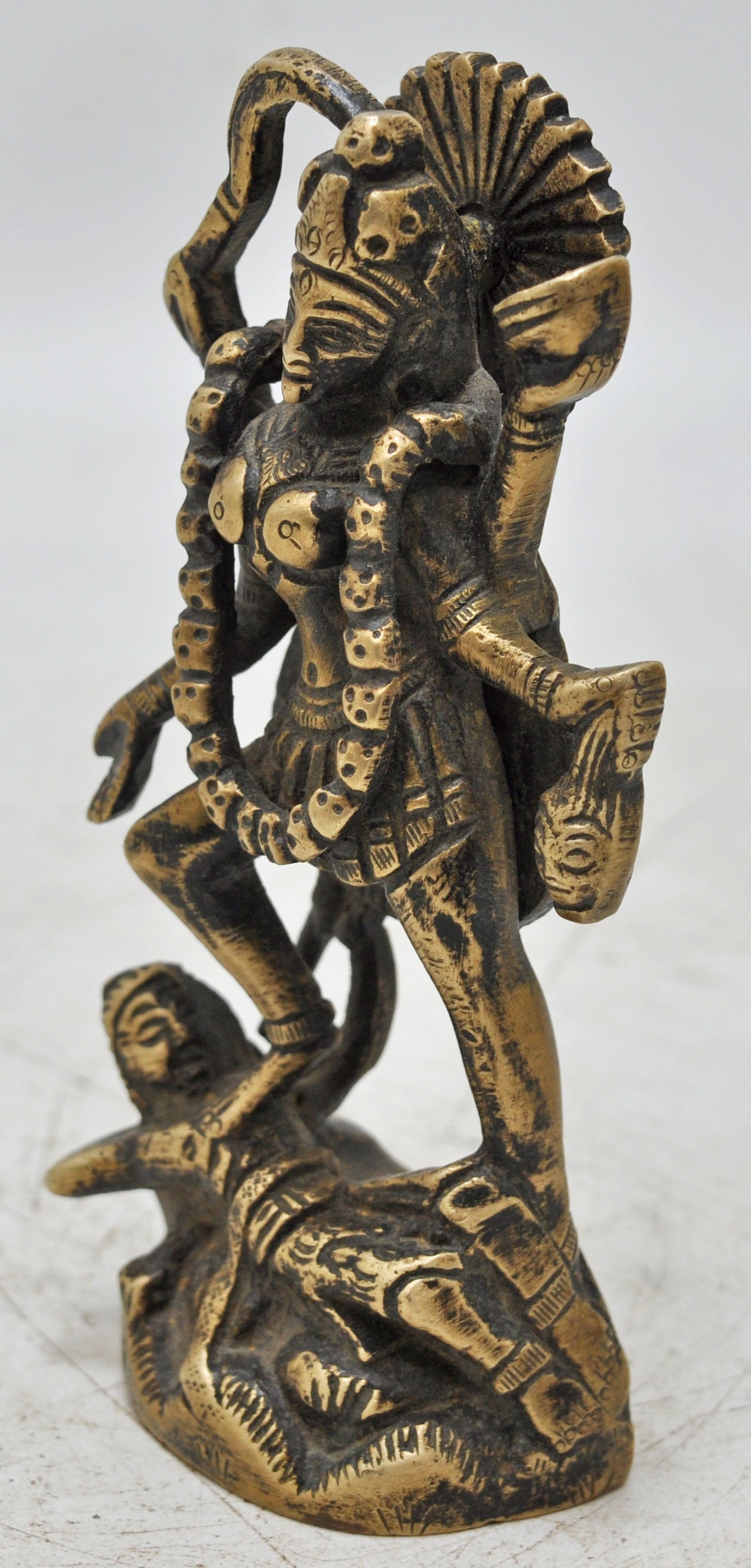 Antique Brass Goddess Kali Idol Figurine Original Old Hand Crafted Engraved