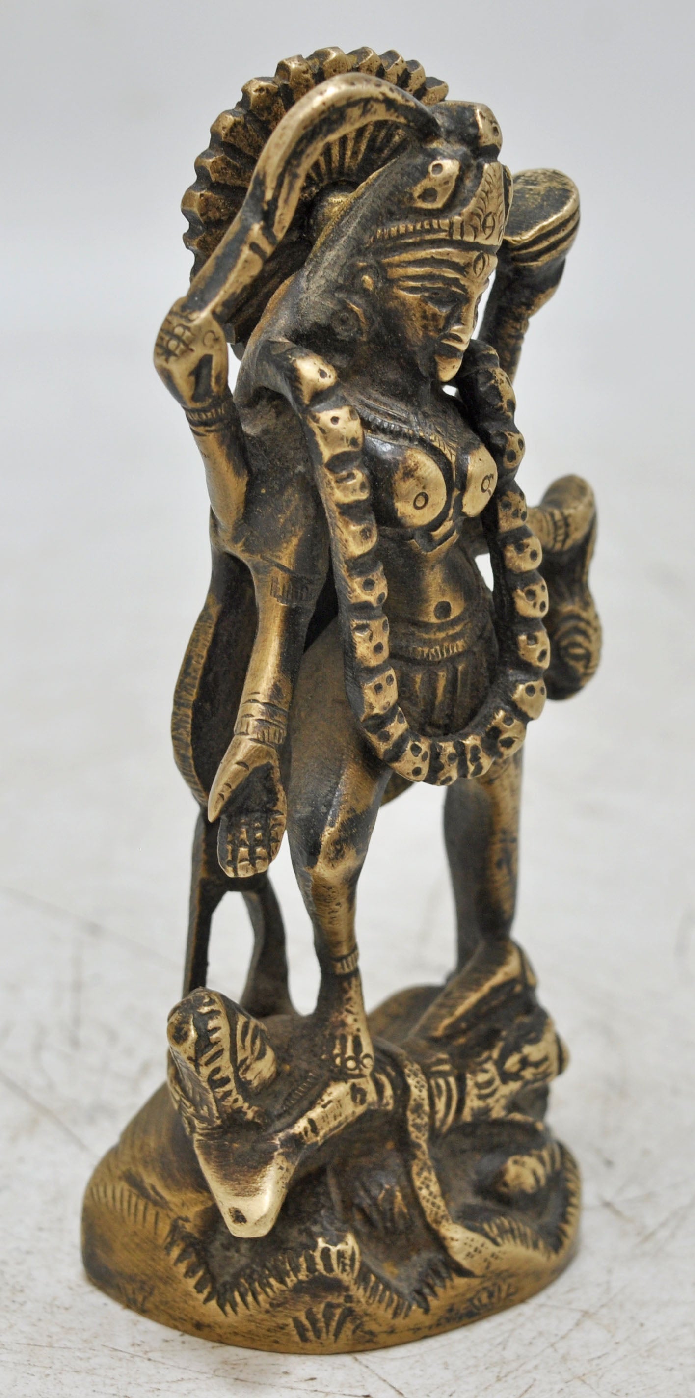 Antique Brass Goddess Kali Idol Figurine Original Old Hand Crafted Engraved