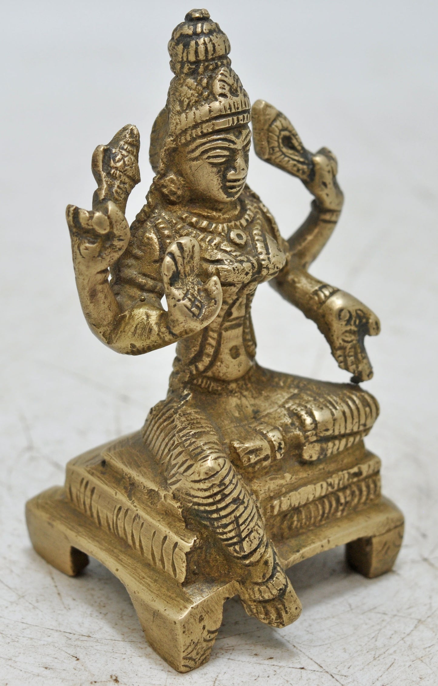 Antique Brass Goddess Laxmi Idol Figurine Original Old Hand Crafted Engraved