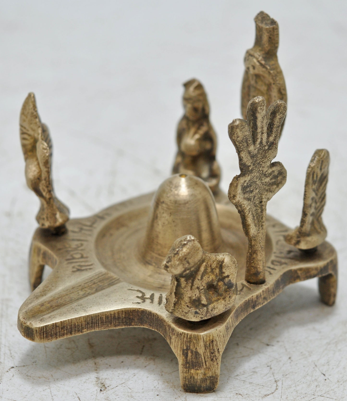 Antique Brass God Shiva Family Idol Figurine Original Old Hand Crafted Engraved