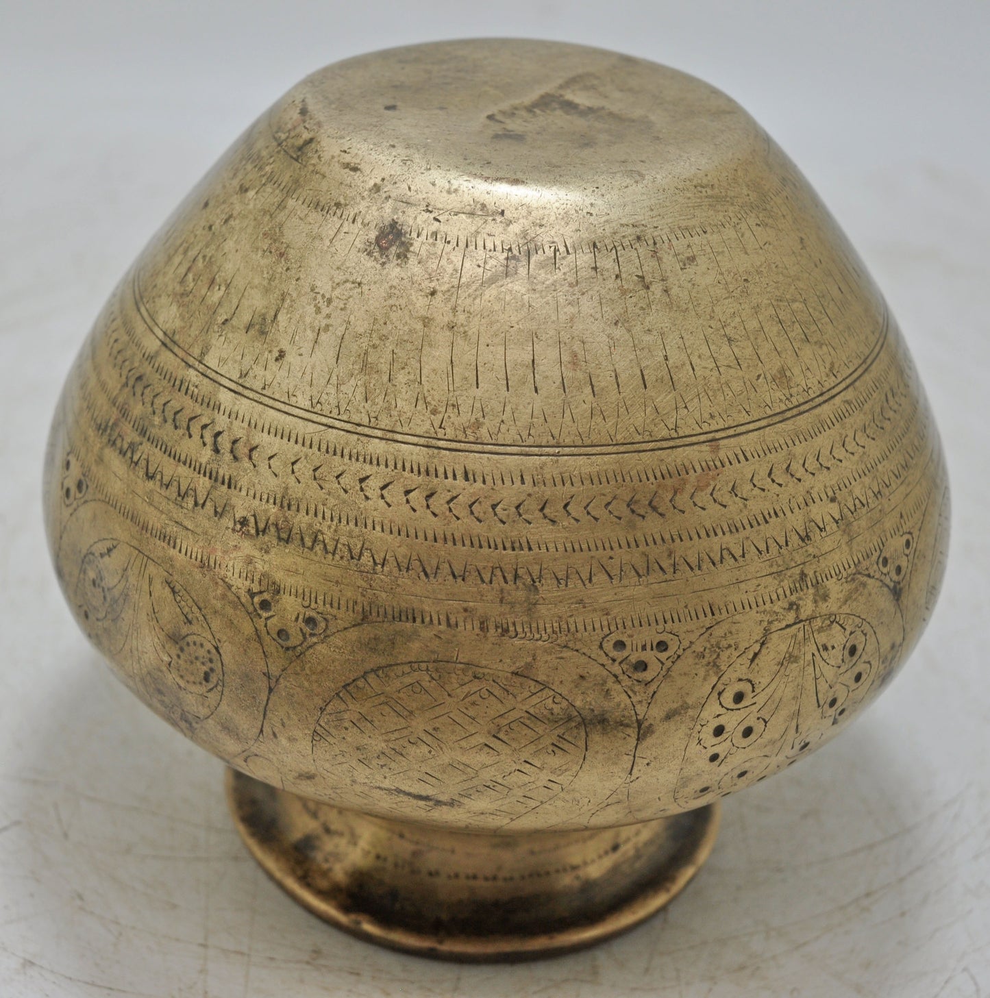 Antique Brass Round Water Drinking Lota Pot Original Old Hand Crafted Engraved