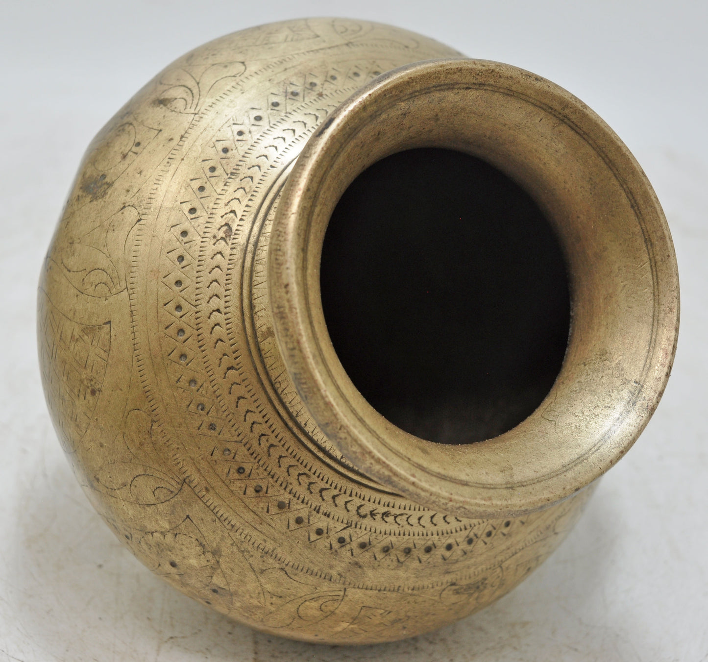Antique Brass Round Water Drinking Lota Pot Original Old Hand Crafted Engraved