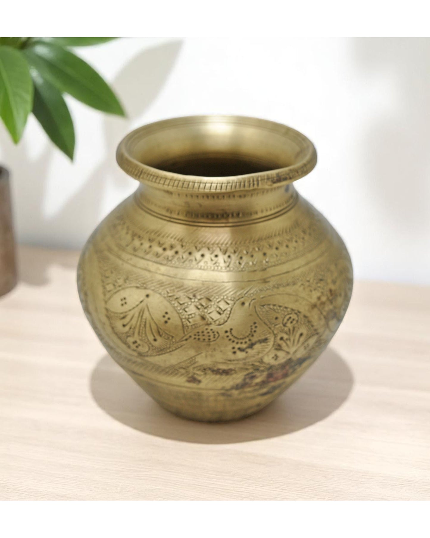 Antique Brass Round Water Drinking Lota Pot Original Old Hand Crafted Engraved