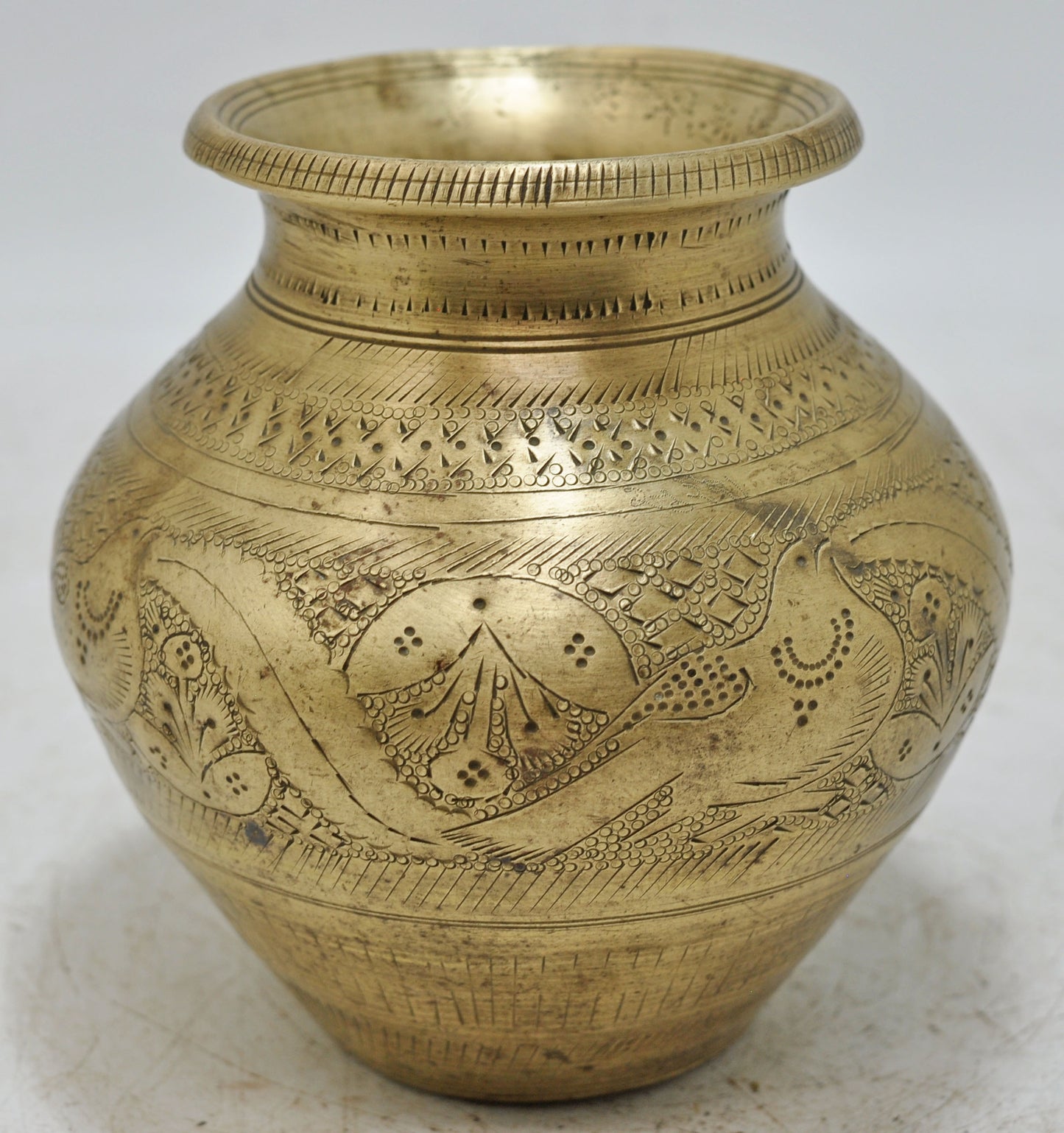 Antique Brass Round Water Drinking Lota Pot Original Old Hand Crafted Engraved