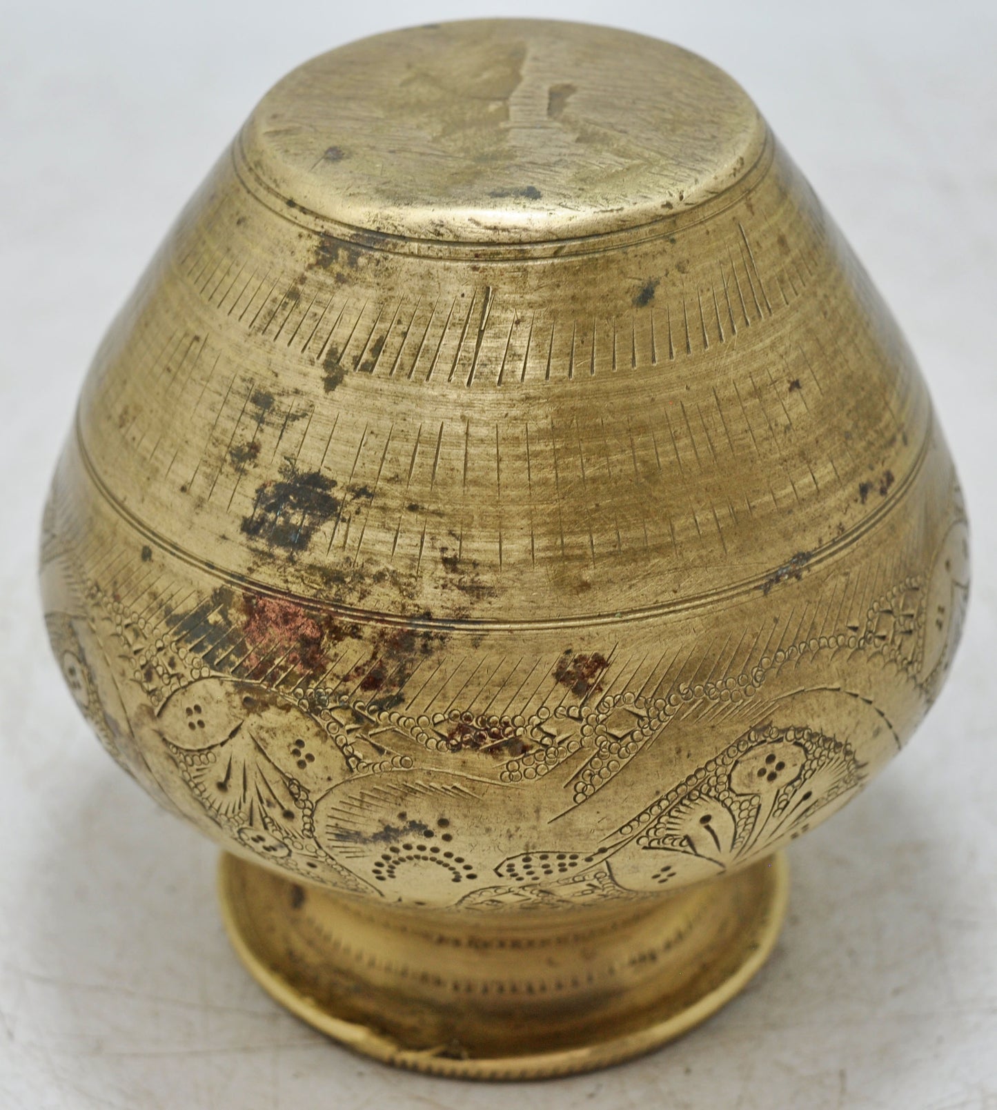Antique Brass Round Water Drinking Lota Pot Original Old Hand Crafted Engraved