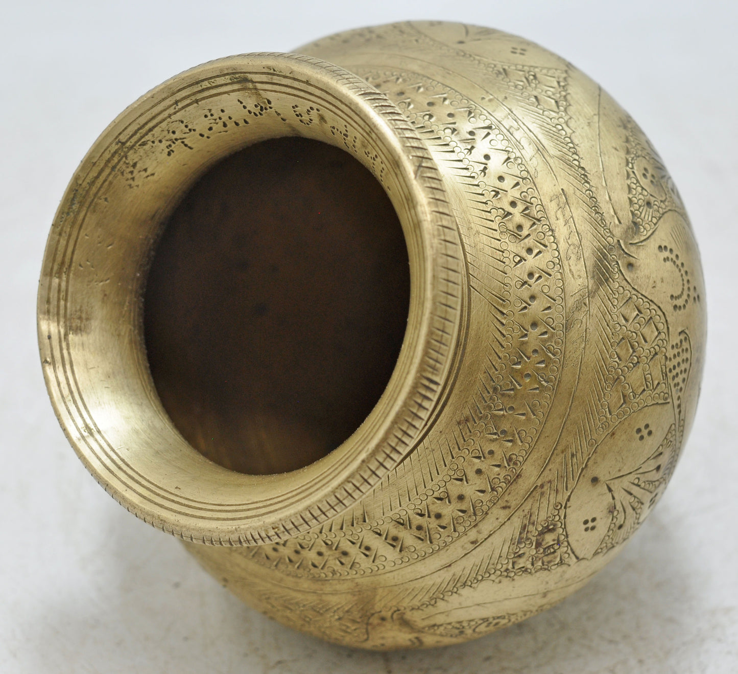Antique Brass Round Water Drinking Lota Pot Original Old Hand Crafted Engraved