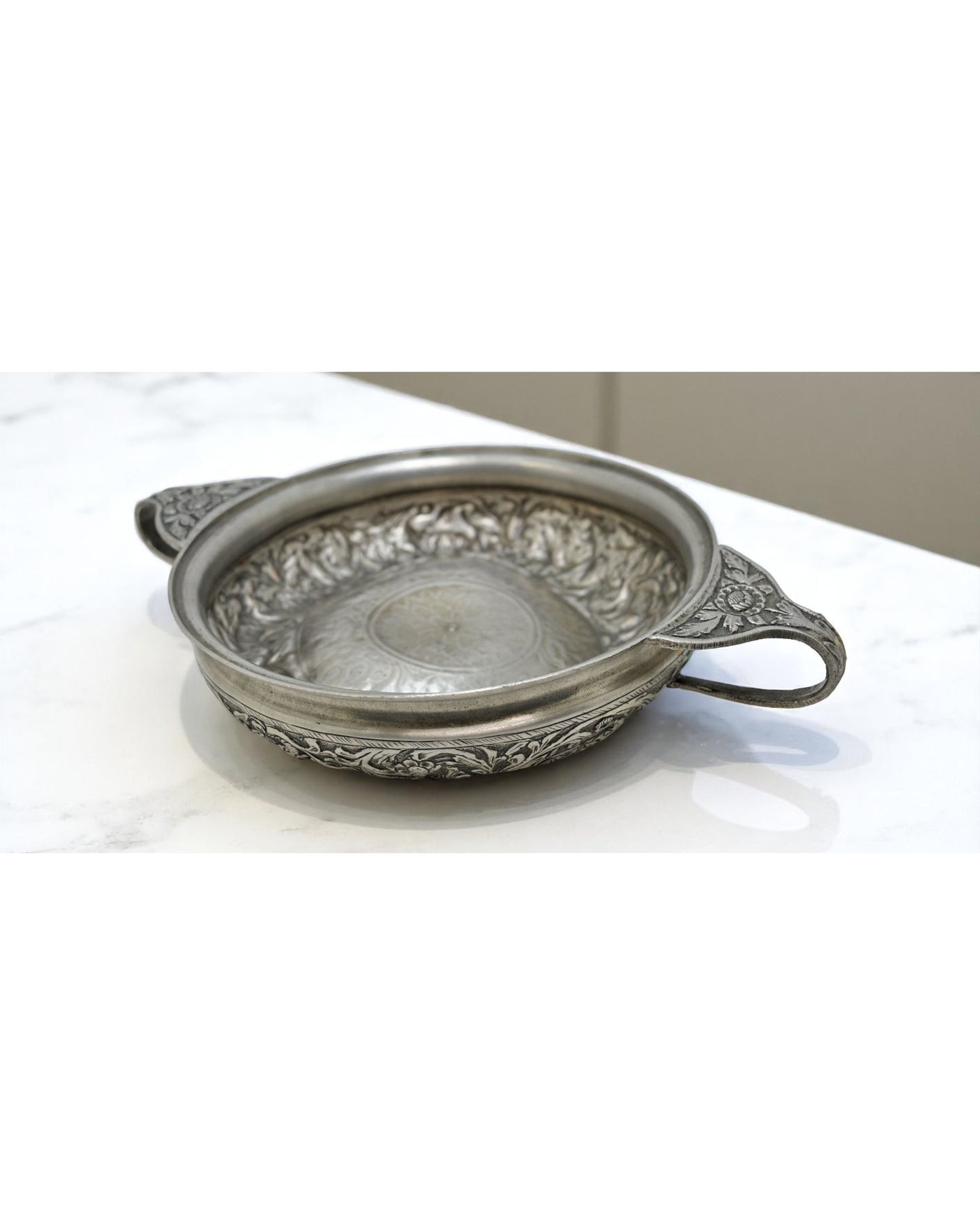 Antique Brass EPNS Kitchenware Serving Bowl Original Old Fine Embossed