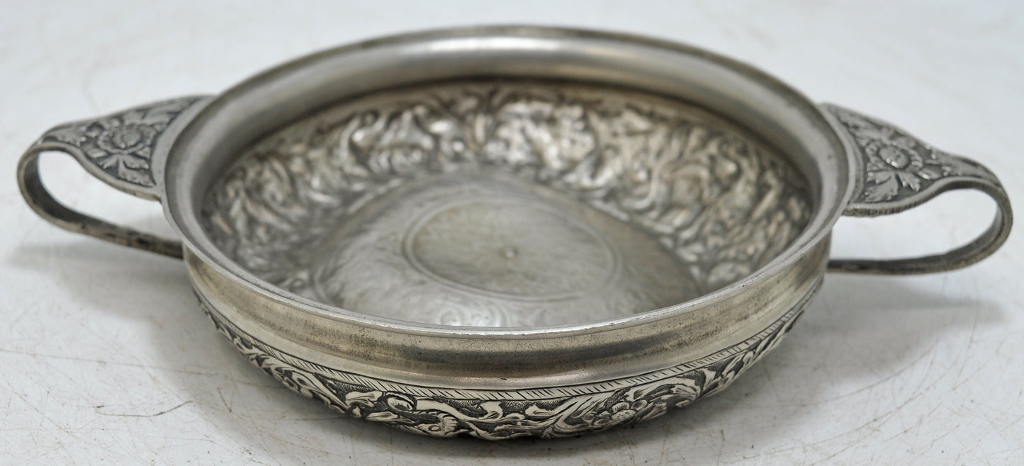 Antique Brass EPNS Kitchenware Serving Bowl Original Old Fine Embossed