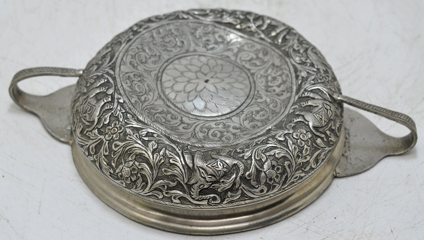 Antique Brass EPNS Kitchenware Serving Bowl Original Old Fine Embossed