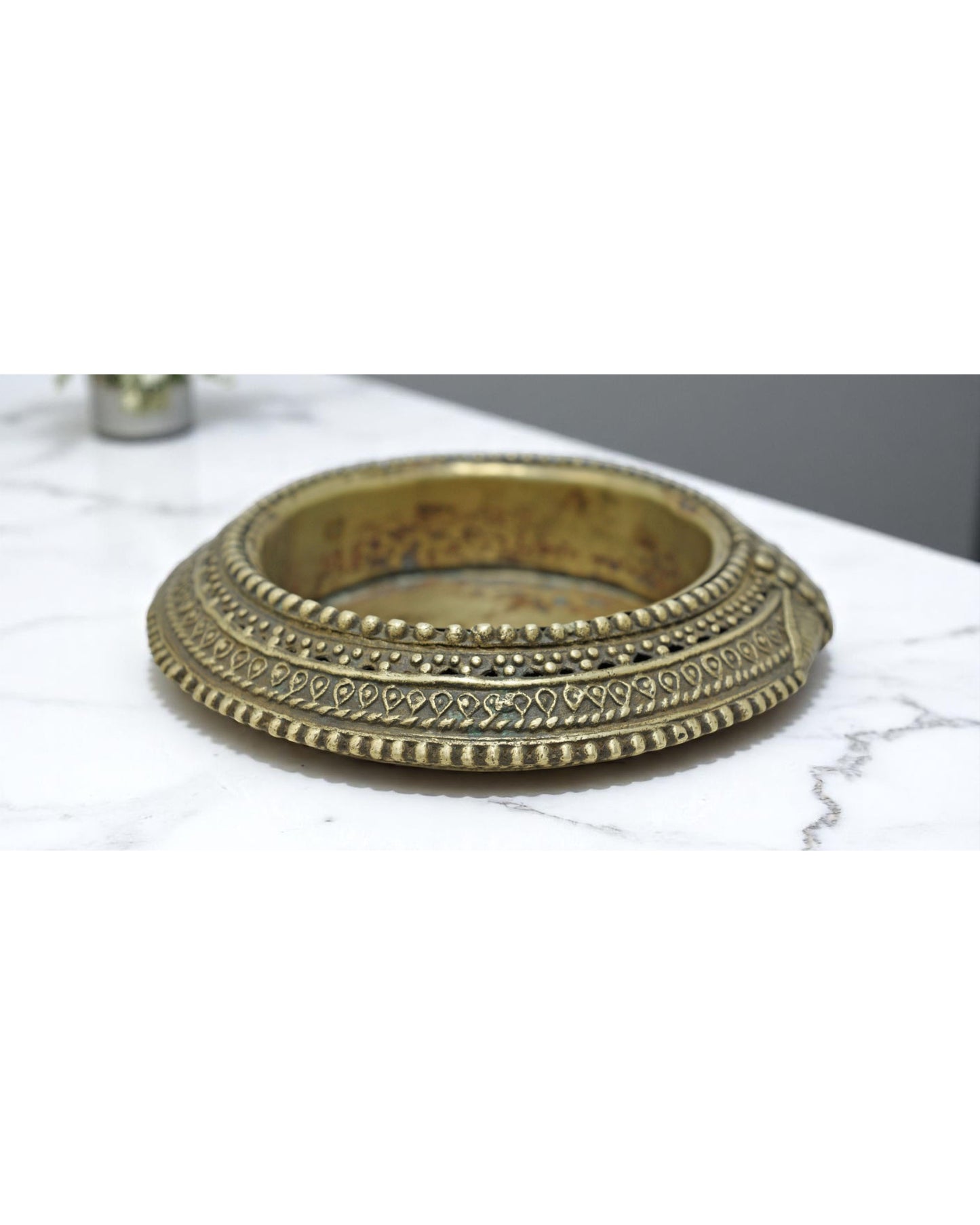 Antique Brass Round Kada Bowl Original Old Hand Crafted Fine Engraved