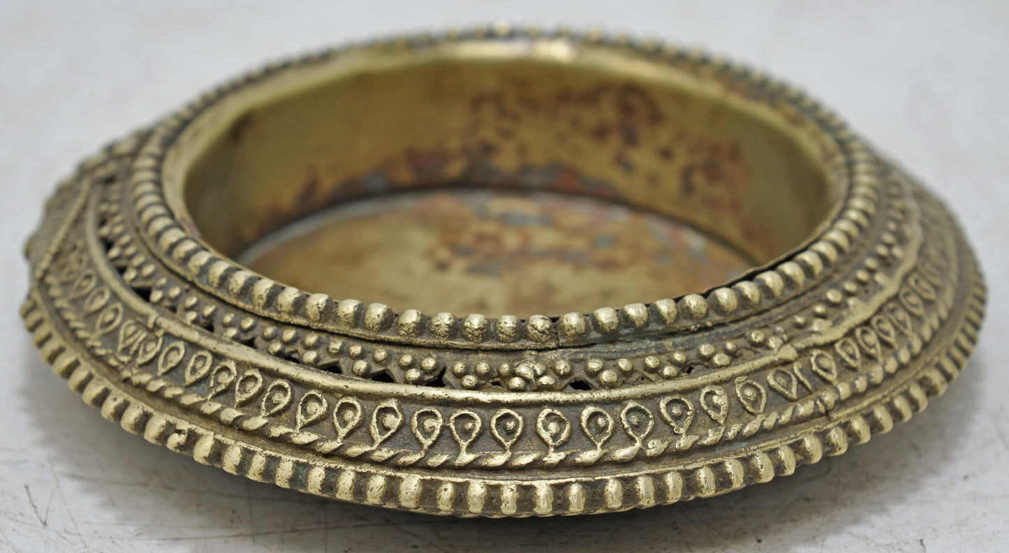 Antique Brass Round Kada Bowl Original Old Hand Crafted Fine Engraved