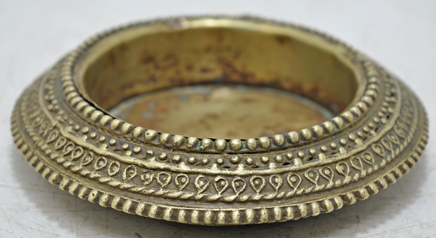 Antique Brass Round Kada Bowl Original Old Hand Crafted Fine Engraved