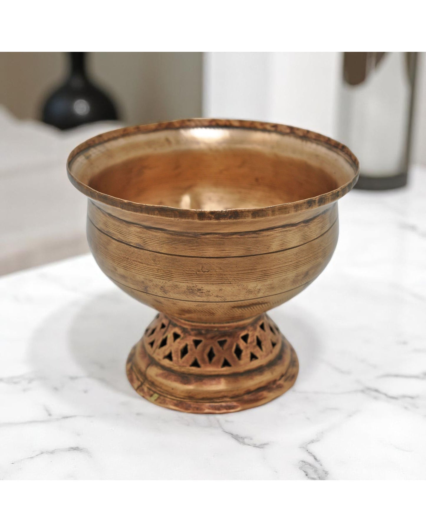 Antique Copper Round Holy Water Ritual Bowl Original Old Hand Crafted