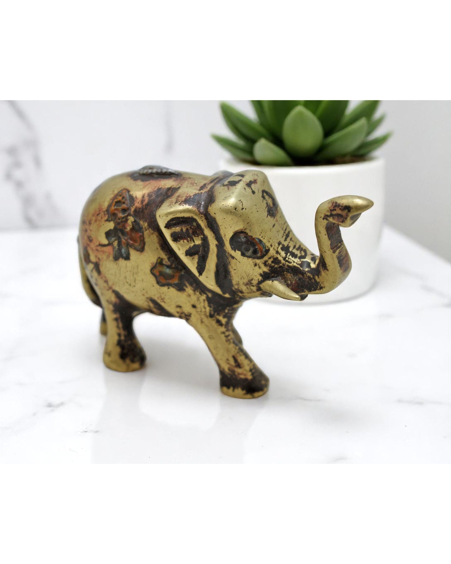 Antique Brass Elephant Figurine Original Old Hand Crafted