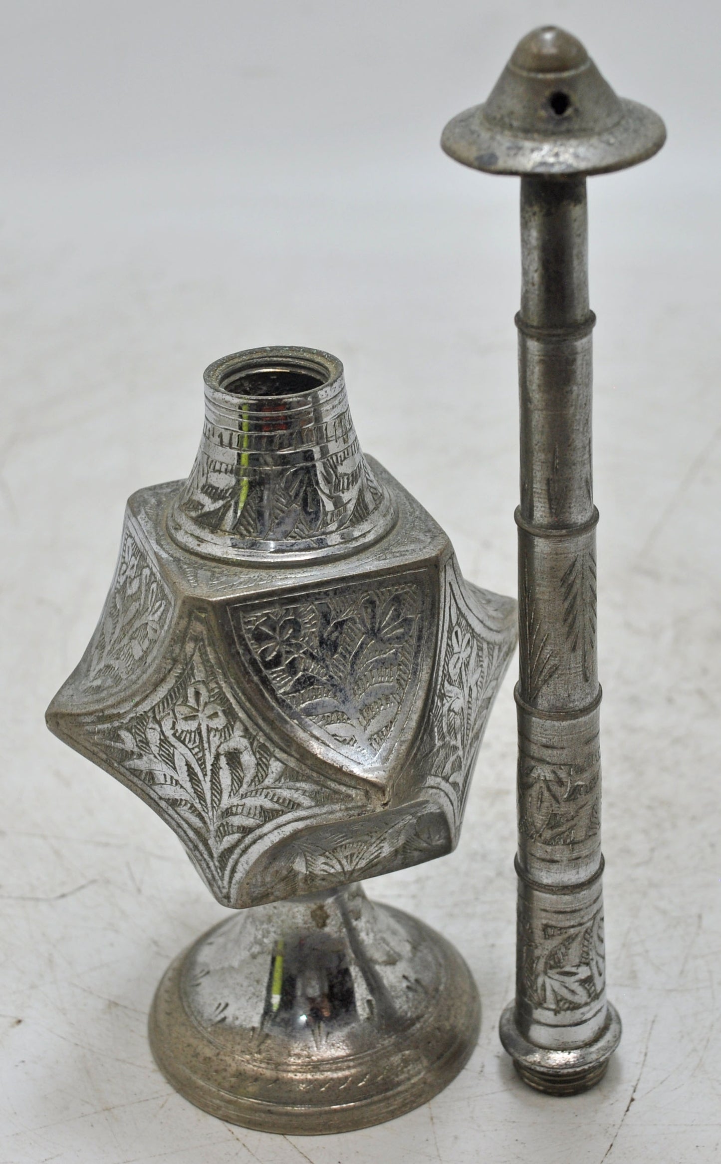 Antique Brass Holy Water Bottle Original Old Hand Crafted Engraved