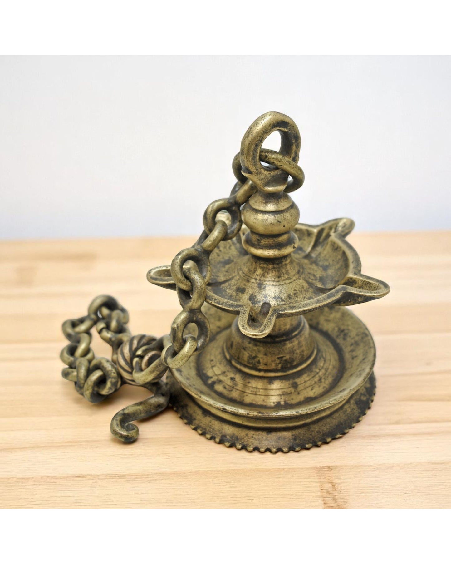 Antique Brass Hanging Diya Oil Light Lamp Original Old Hand Crafted Engraved