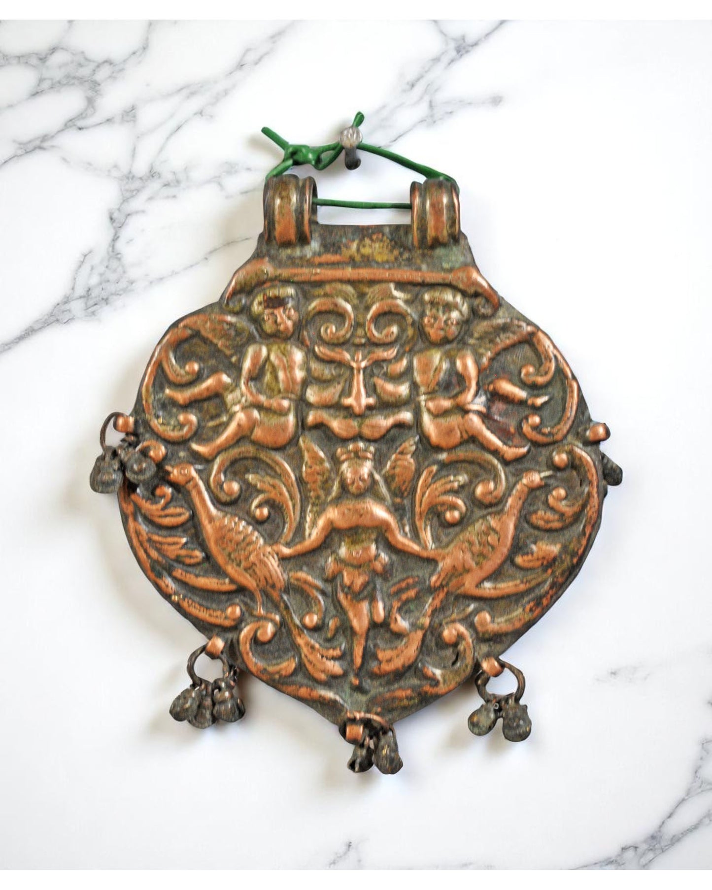 Antique Copper Victorian Design Pendant Original Old Hand Crafted Fine Embossed