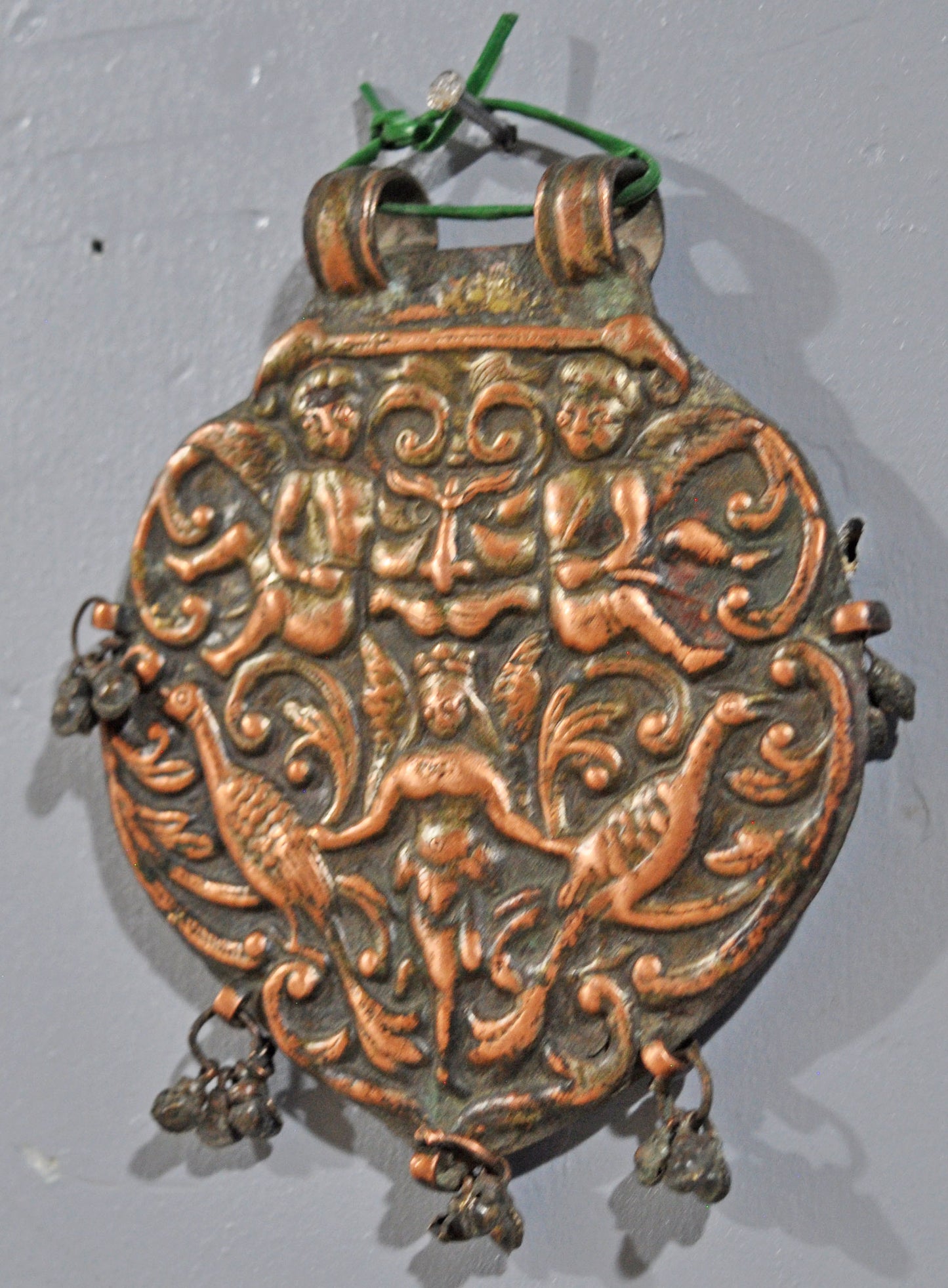 Antique Copper Victorian Design Pendant Original Old Hand Crafted Fine Embossed