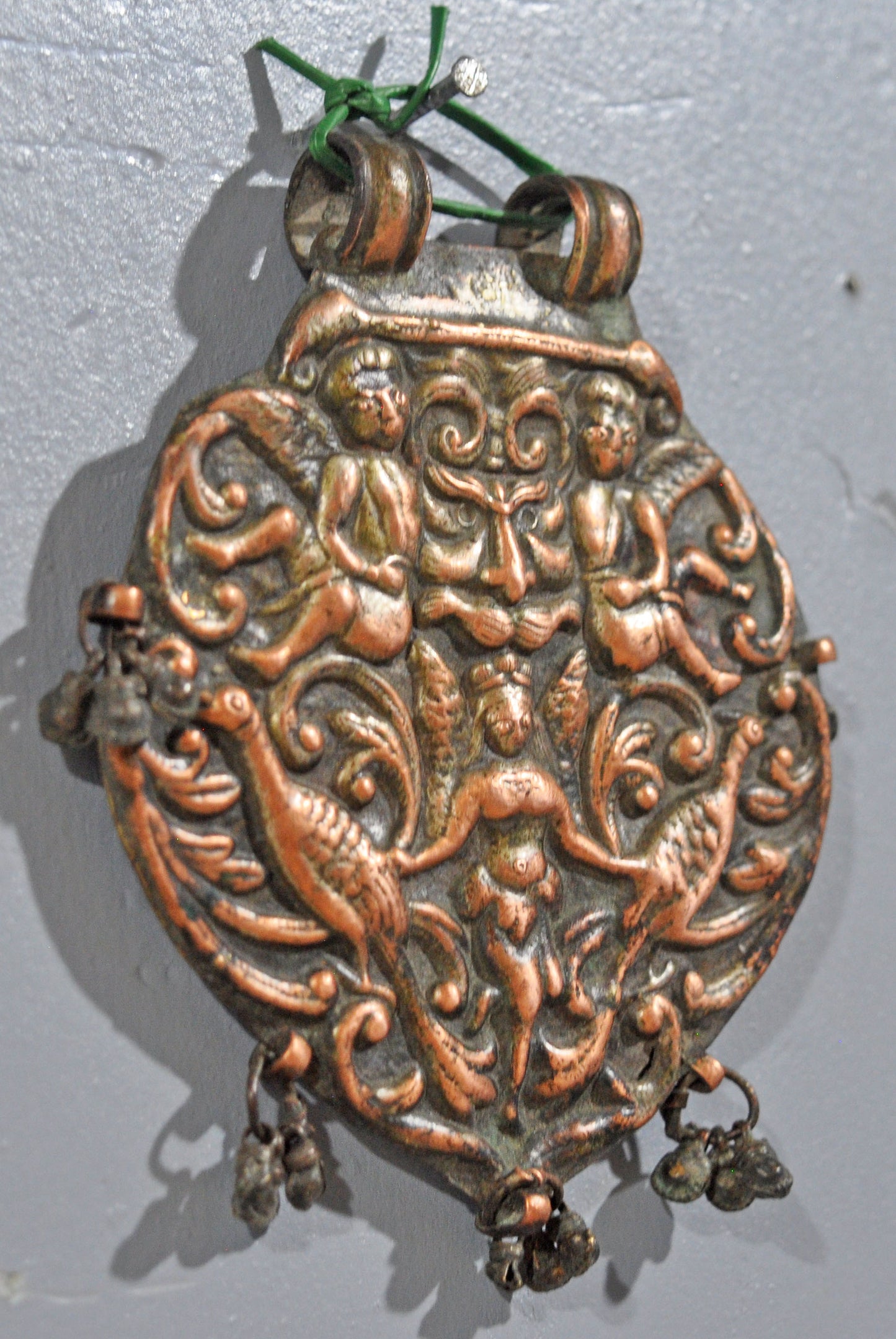 Antique Copper Victorian Design Pendant Original Old Hand Crafted Fine Embossed