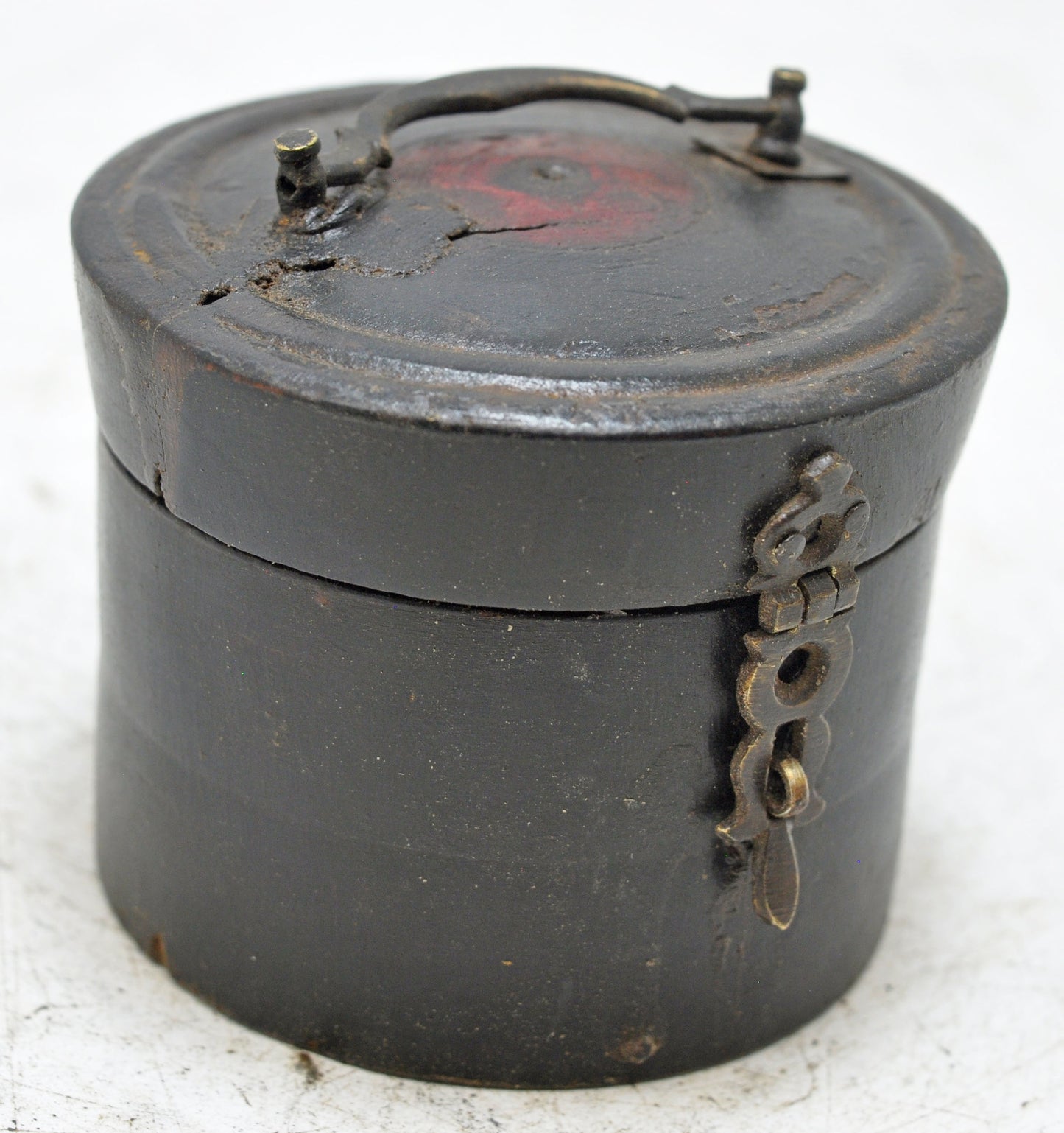 Antique Wooden Kum Kum Powder Tika Box Original Old Painted Brass Fitted