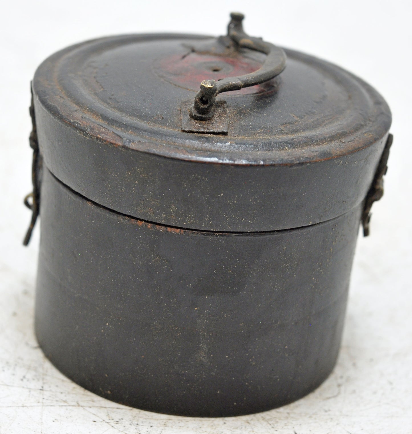 Antique Wooden Kum Kum Powder Tika Box Original Old Painted Brass Fitted