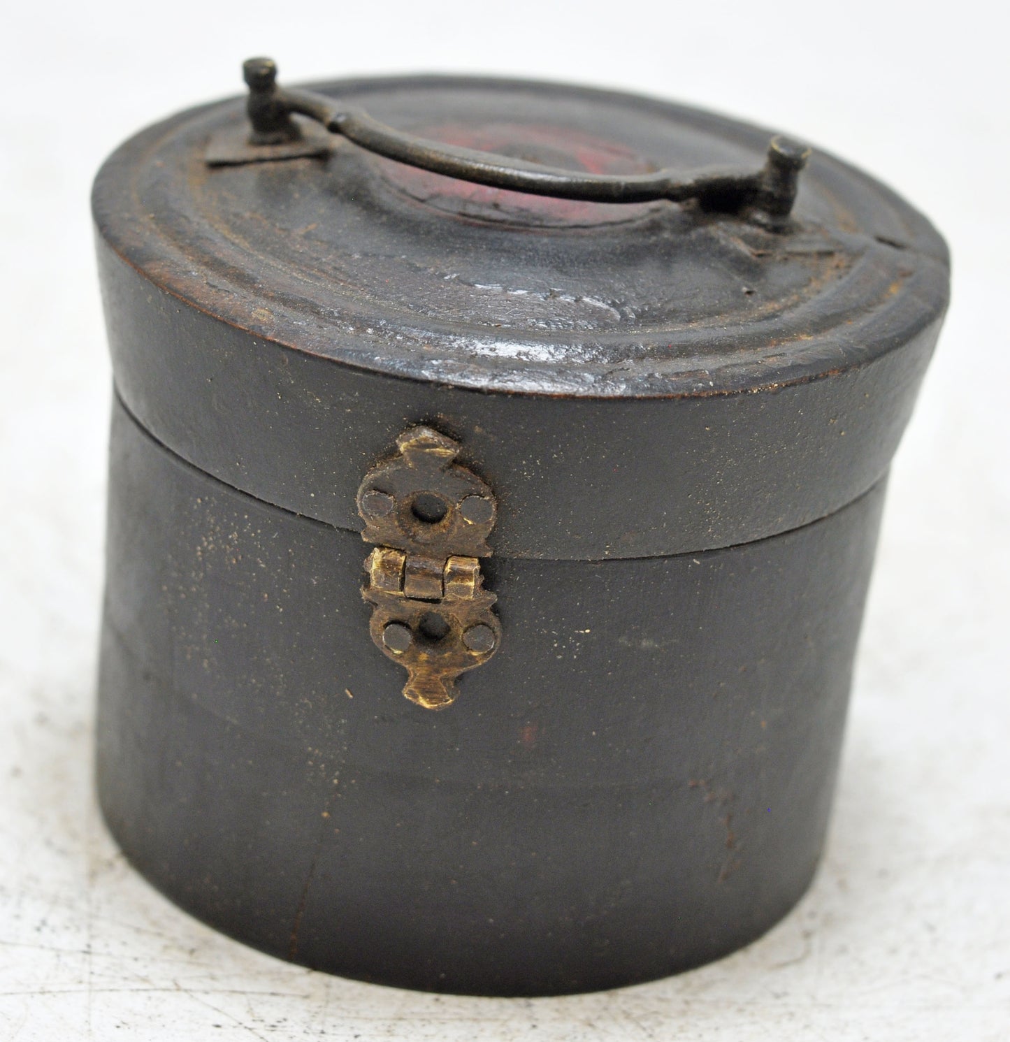 Antique Wooden Kum Kum Powder Tika Box Original Old Painted Brass Fitted