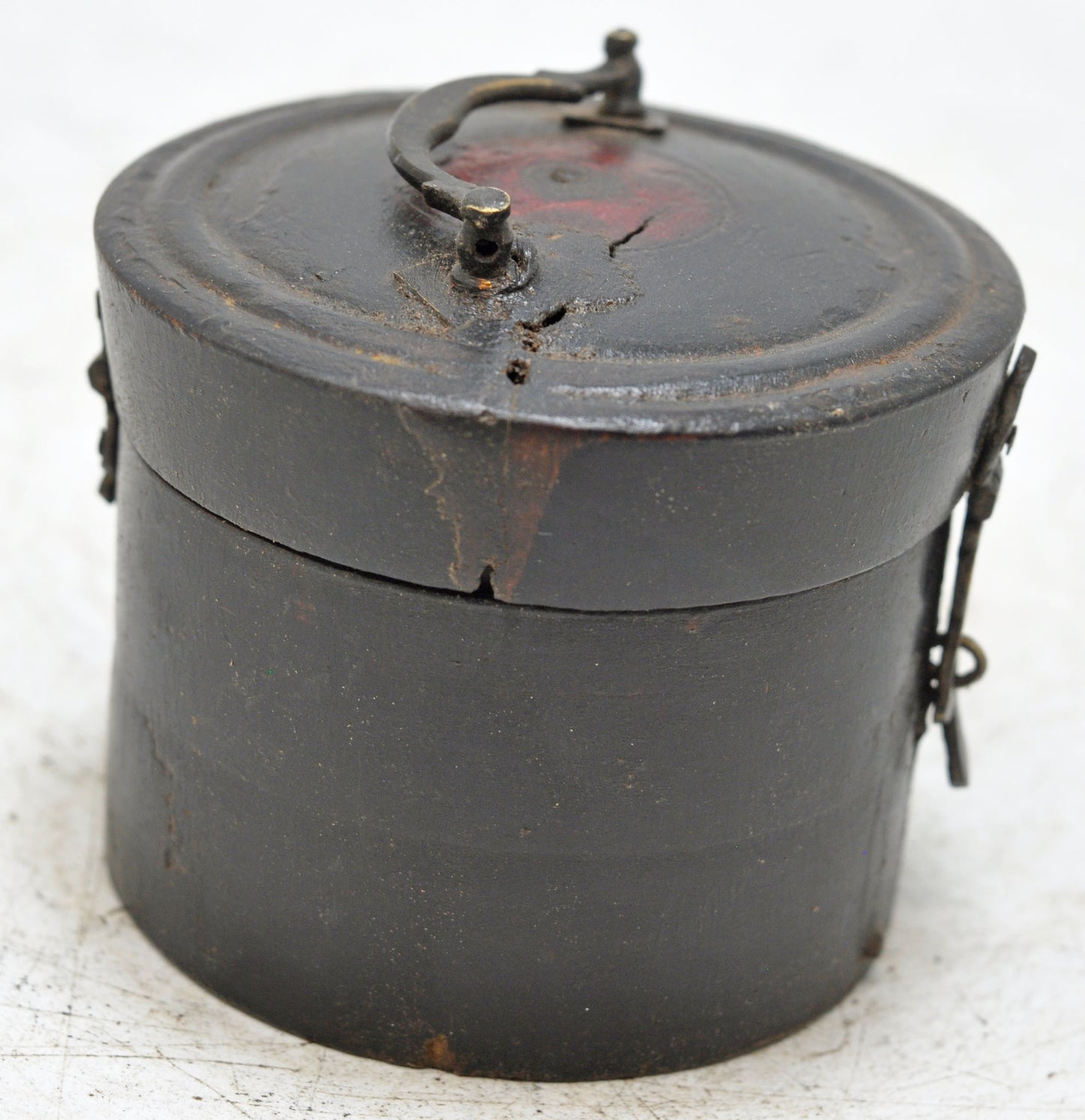 Antique Wooden Kum Kum Powder Tika Box Original Old Painted Brass Fitted