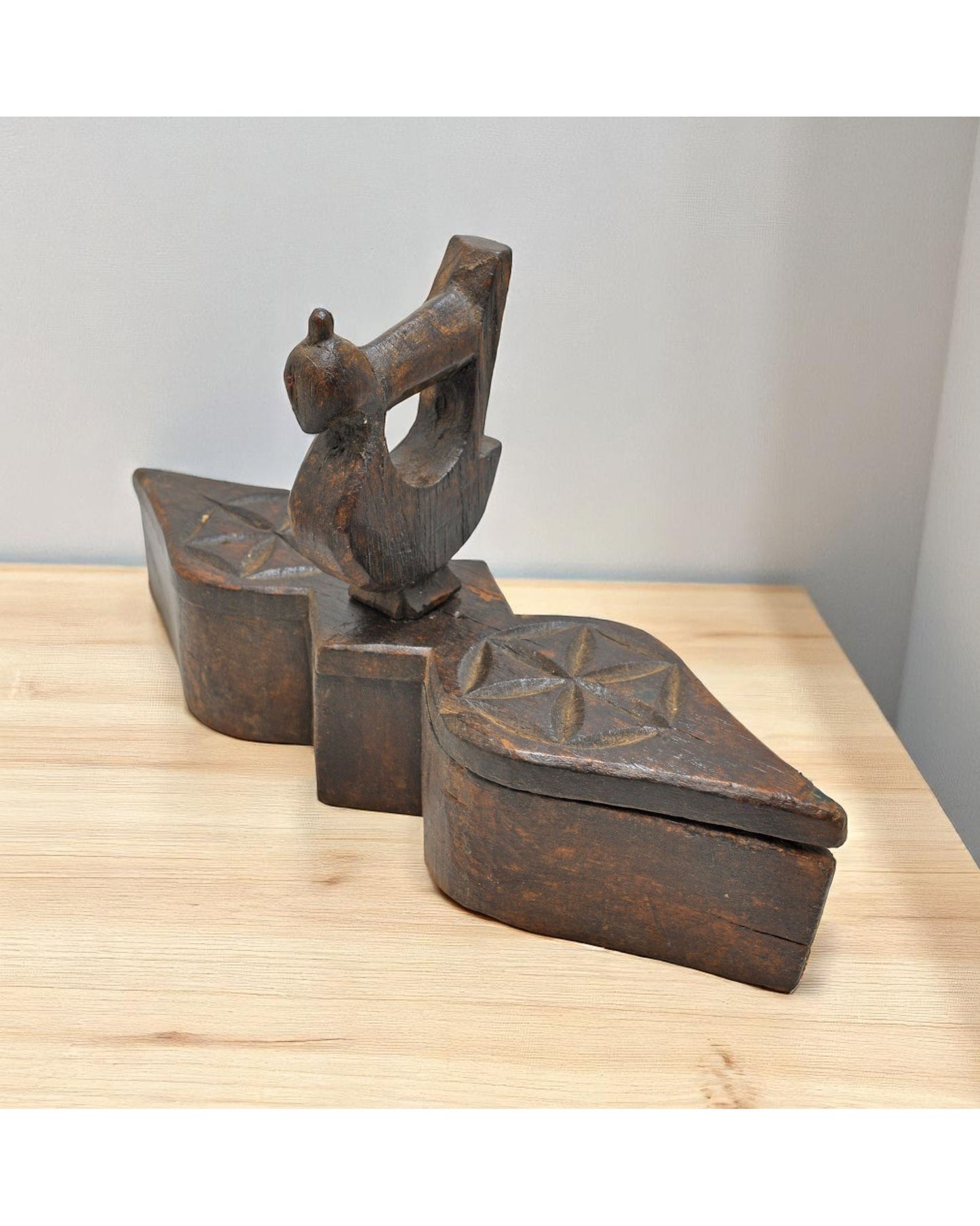 Antique Wooden Kitchenware Spice Box Original Old Hand Carved