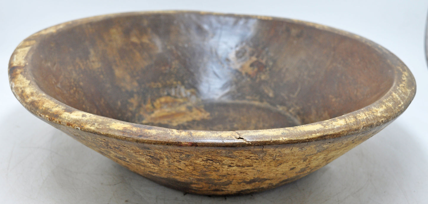 Antique Wooden Round Dough Kneading Bowl Parat Original Old Hand Carved