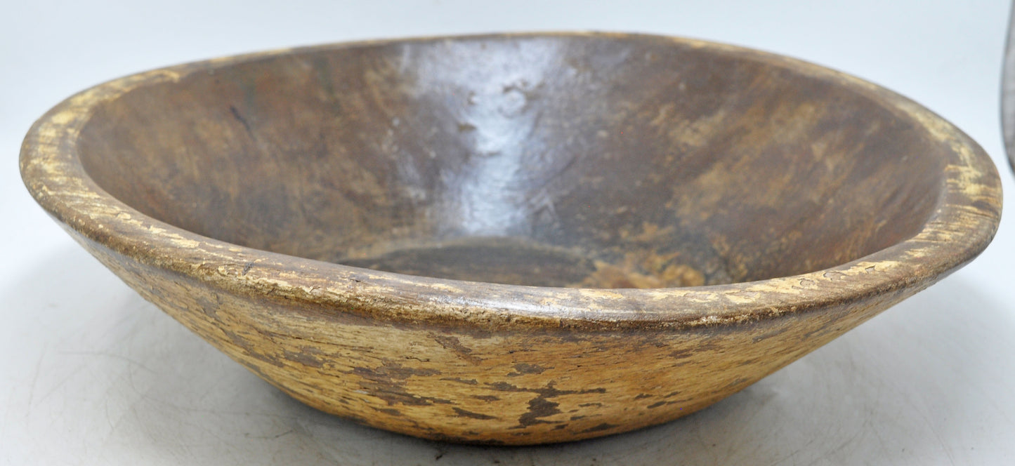 Antique Wooden Round Dough Kneading Bowl Parat Original Old Hand Carved