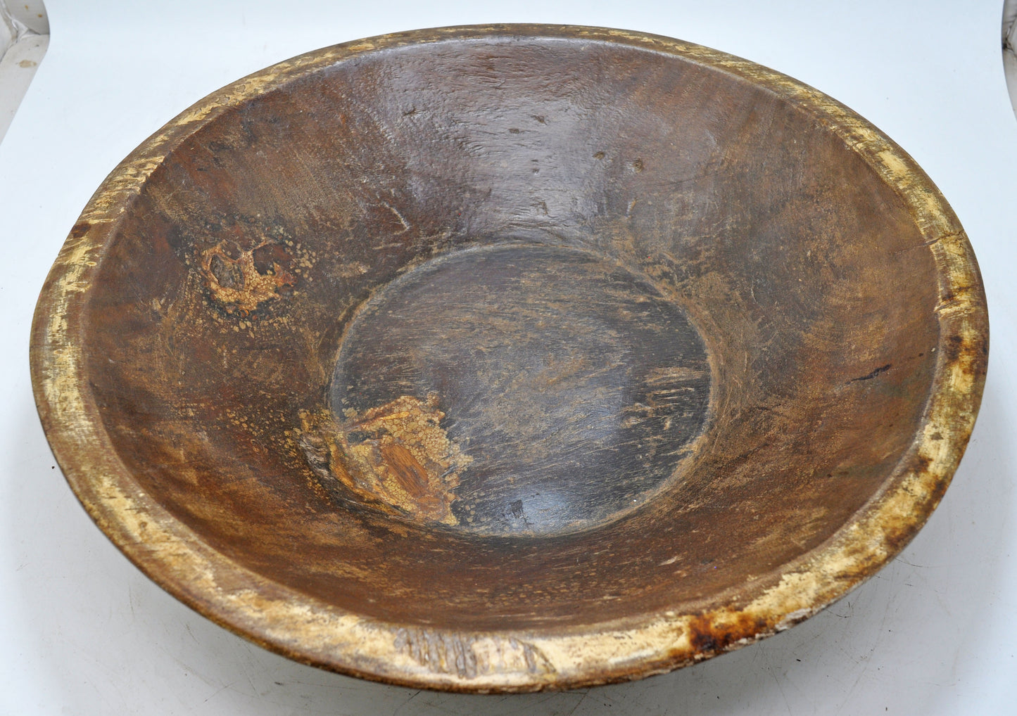 Antique Wooden Round Dough Kneading Bowl Parat Original Old Hand Carved