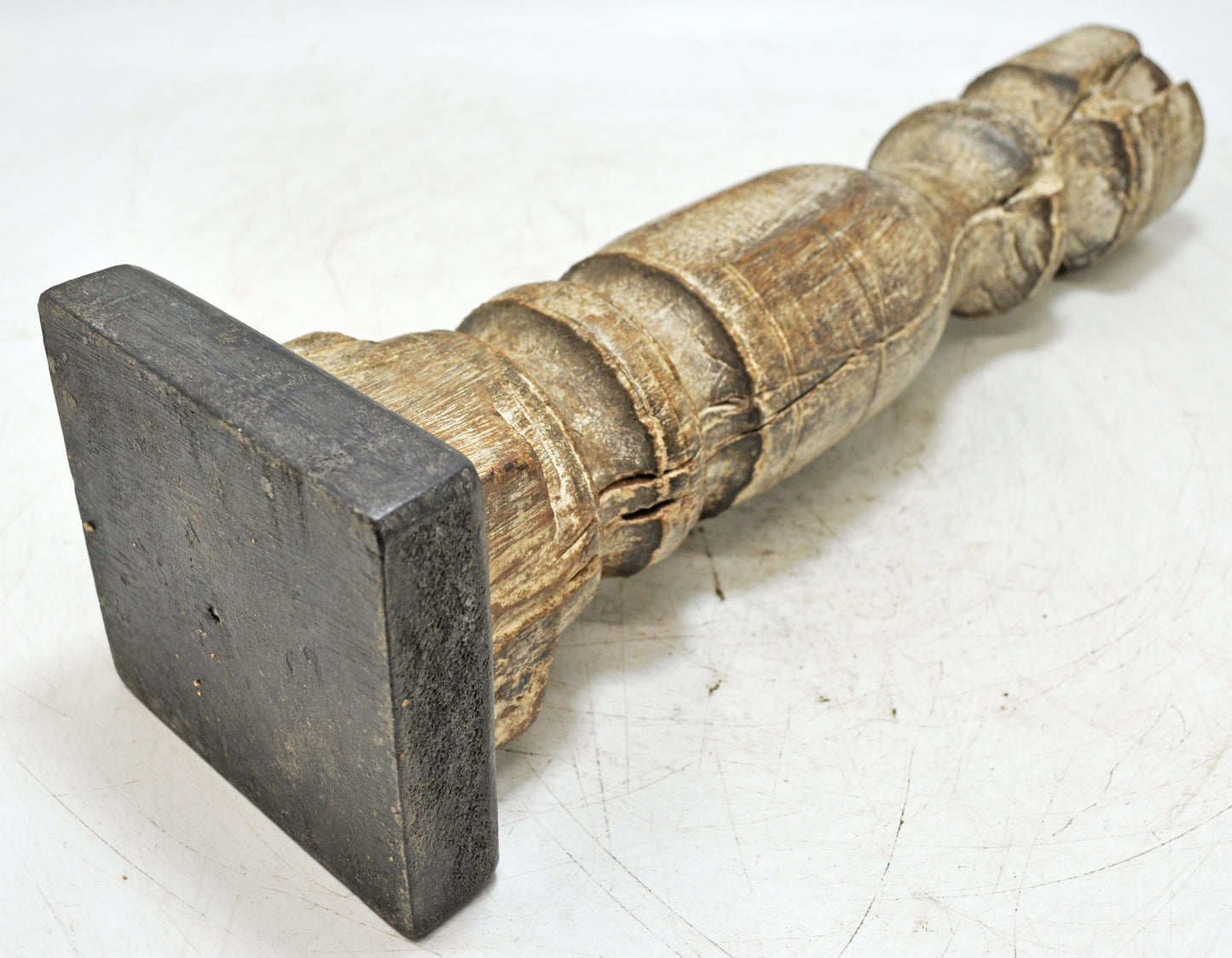 Antique Wooden Paga Leg Candle Holder Original Old Hand Carved White Rustic