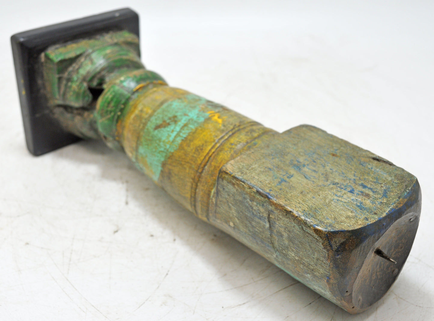 Antique Wooden Paga Leg Candle Holder Original Old Hand Carved Rustic Painted