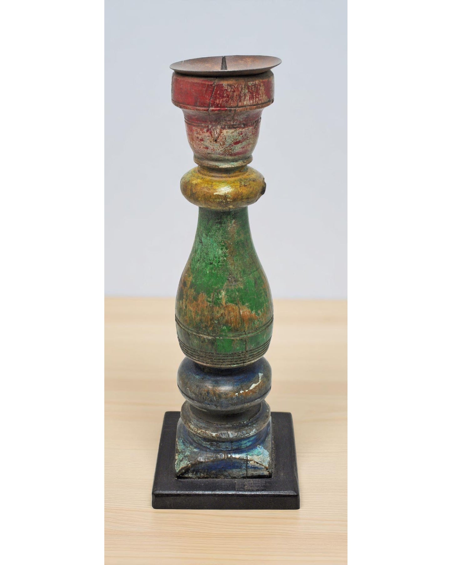 Antique Wooden Paga Leg Candle Holder Original Old Hand Carved Rustic Painted