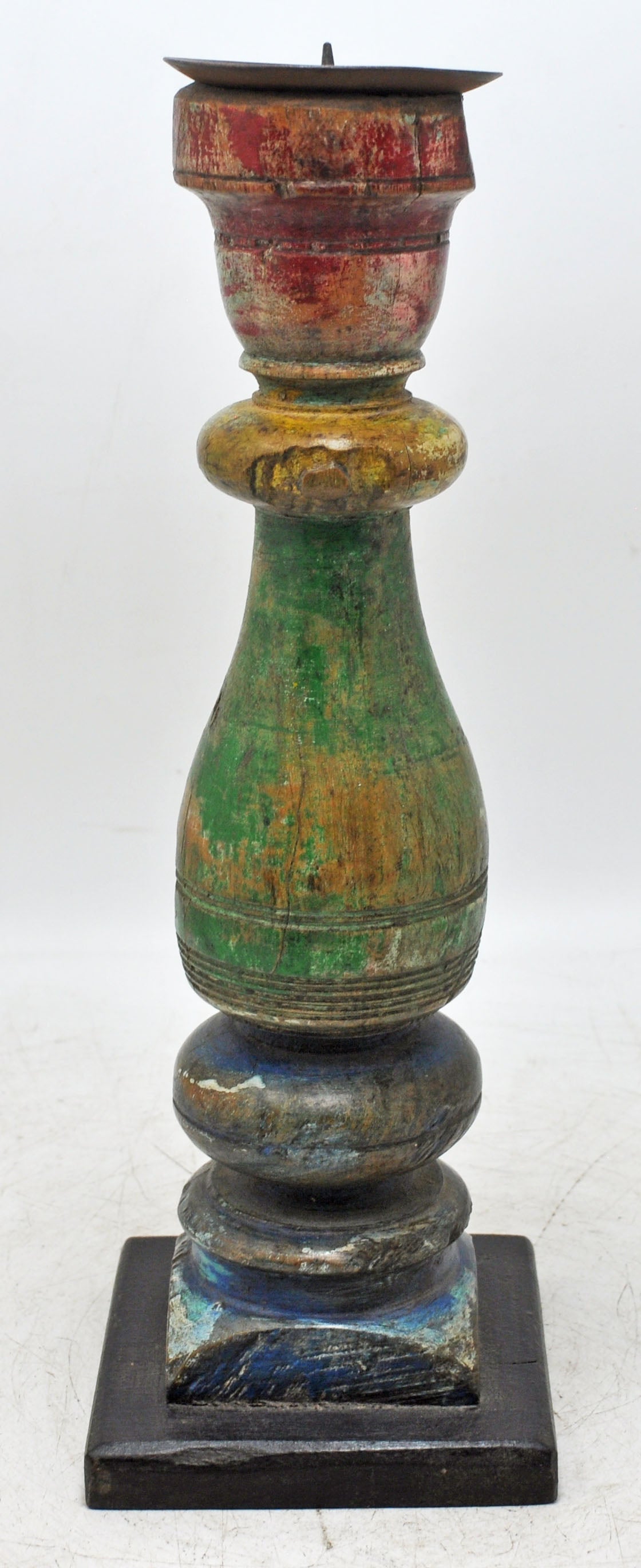 Antique Wooden Paga Leg Candle Holder Original Old Hand Carved Rustic Painted
