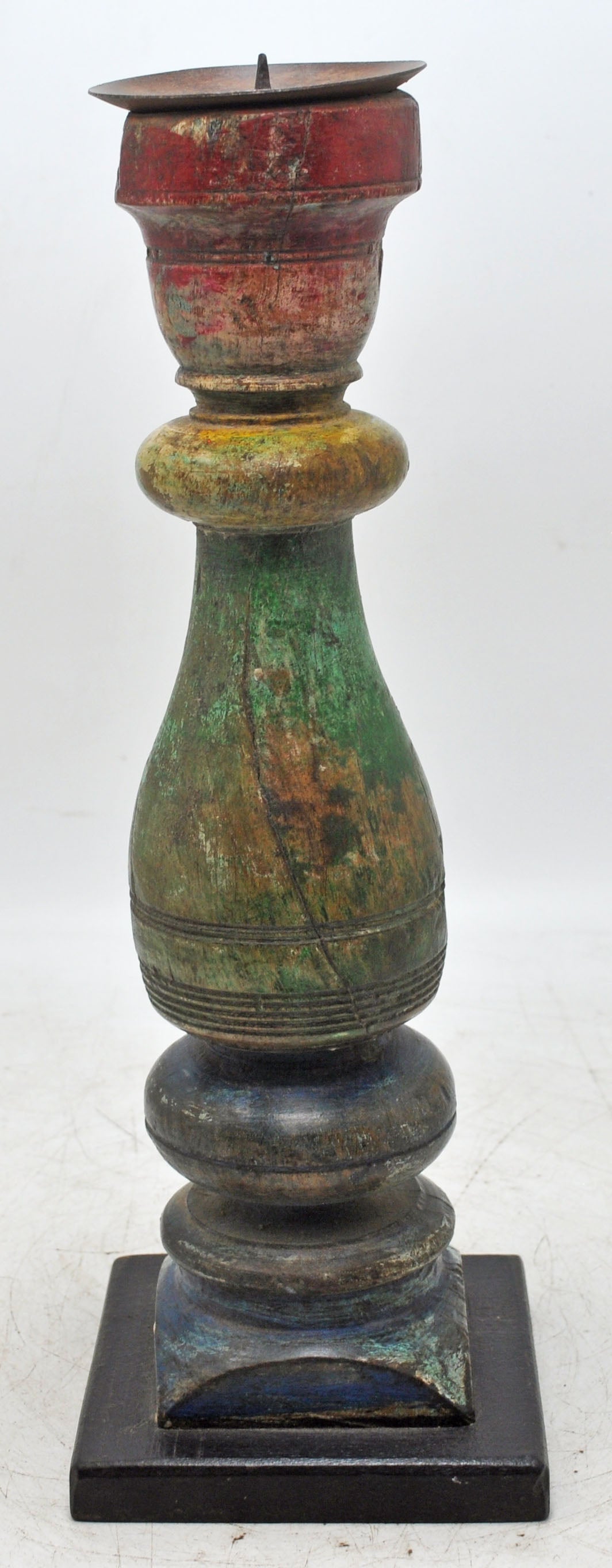 Antique Wooden Paga Leg Candle Holder Original Old Hand Carved Rustic Painted